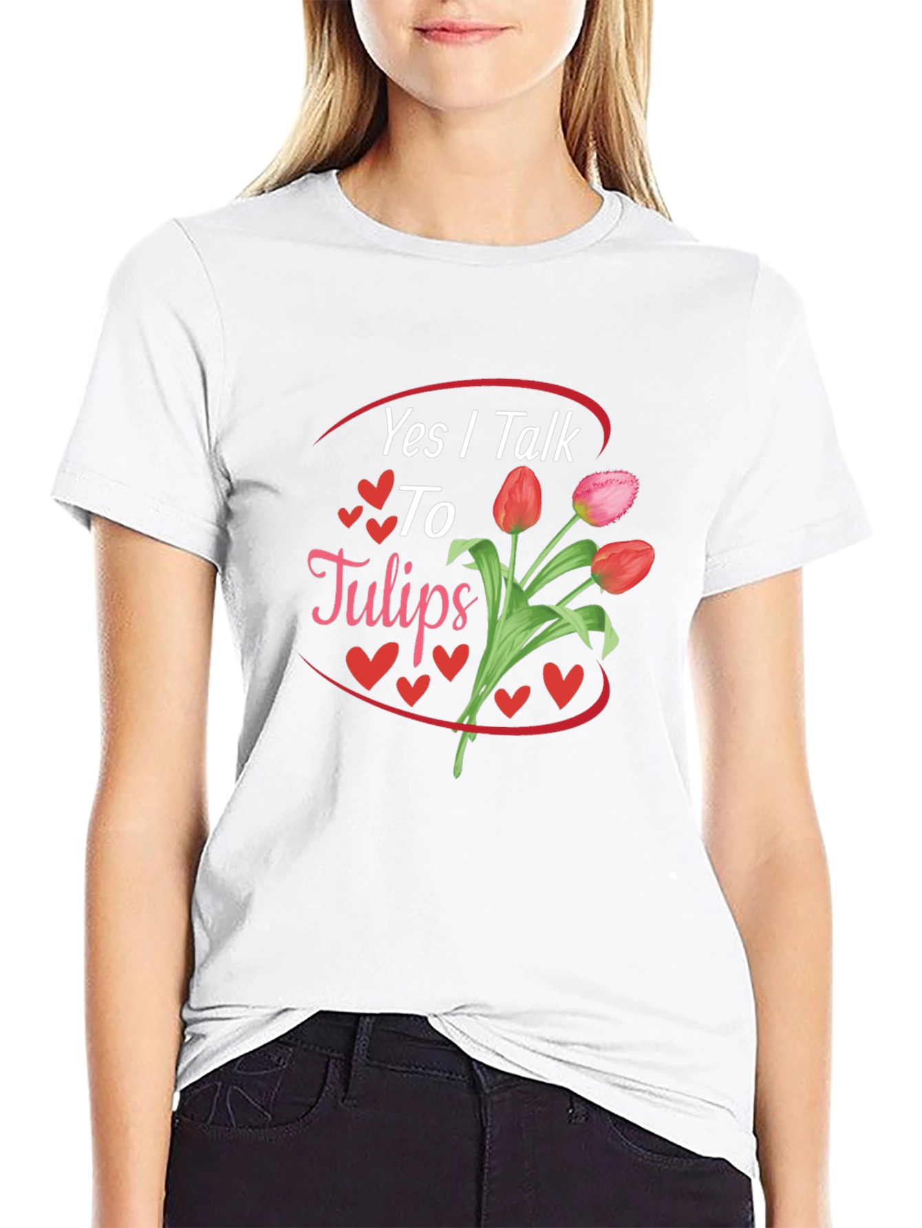 Yes I Talk to Tulips Black Graphic Tee