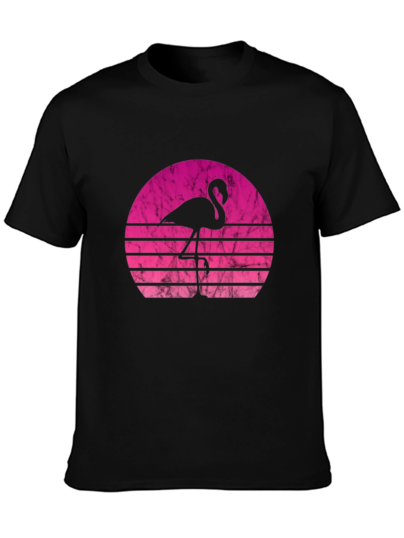 Retro Flamingo Sunset Black T-Shirt