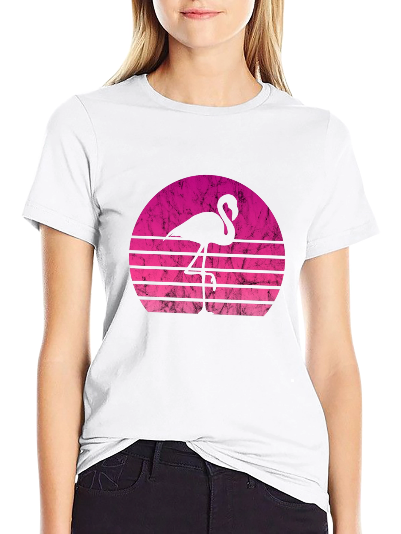 Retro Flamingo Sunset Black T-Shirt