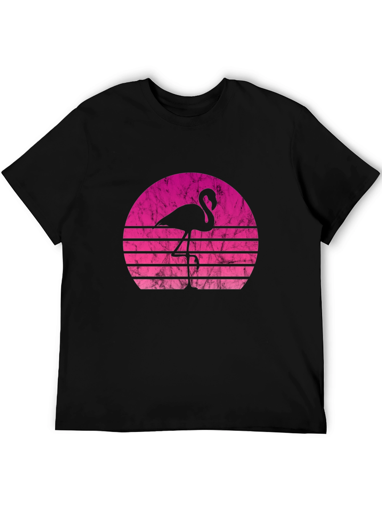 Retro Flamingo Sunset Black T-Shirt