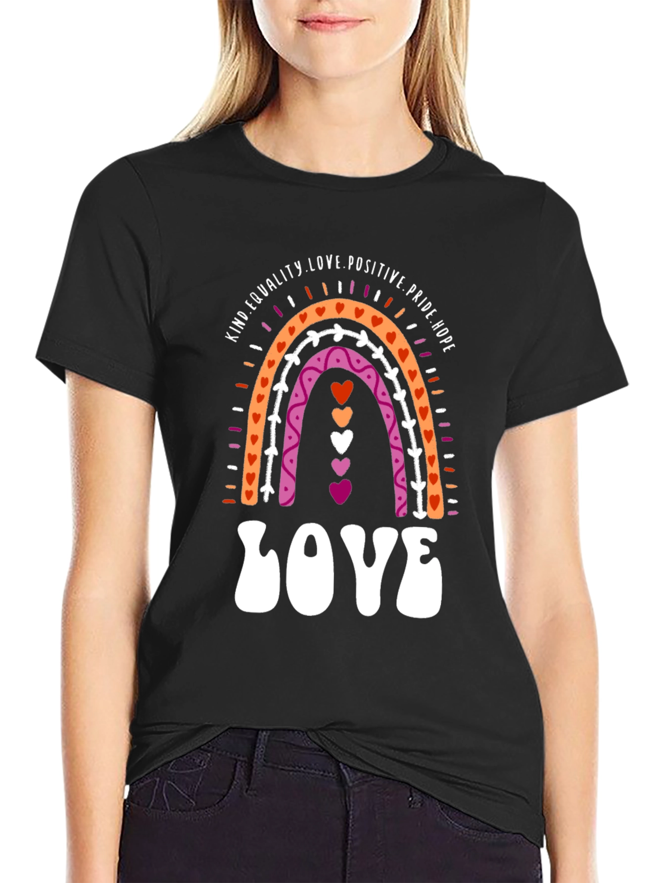 Lesbian Pride Rainbow LOVE Graphic Tee