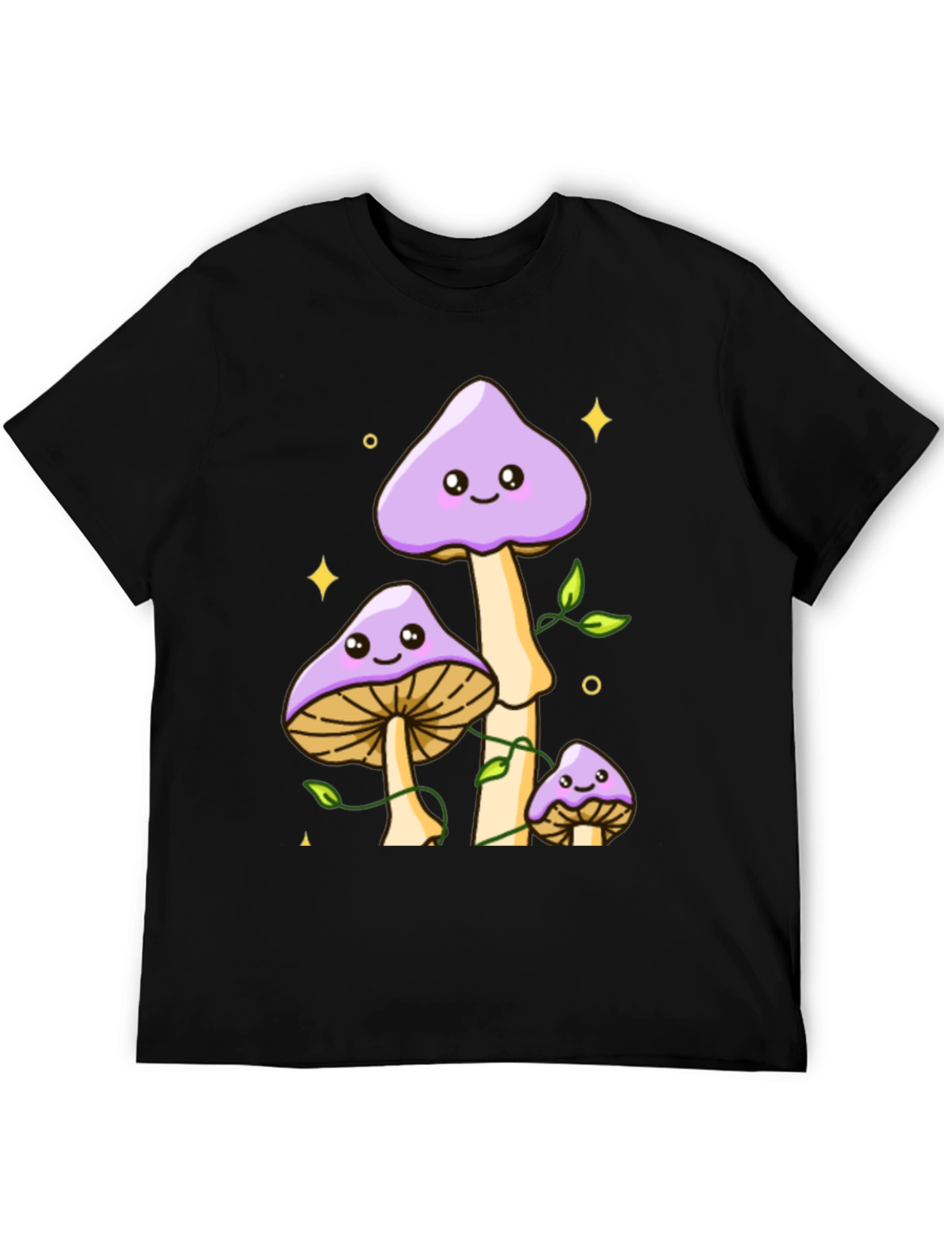 Cute Mushroom Graphic Tee - Black Cotton Shirt