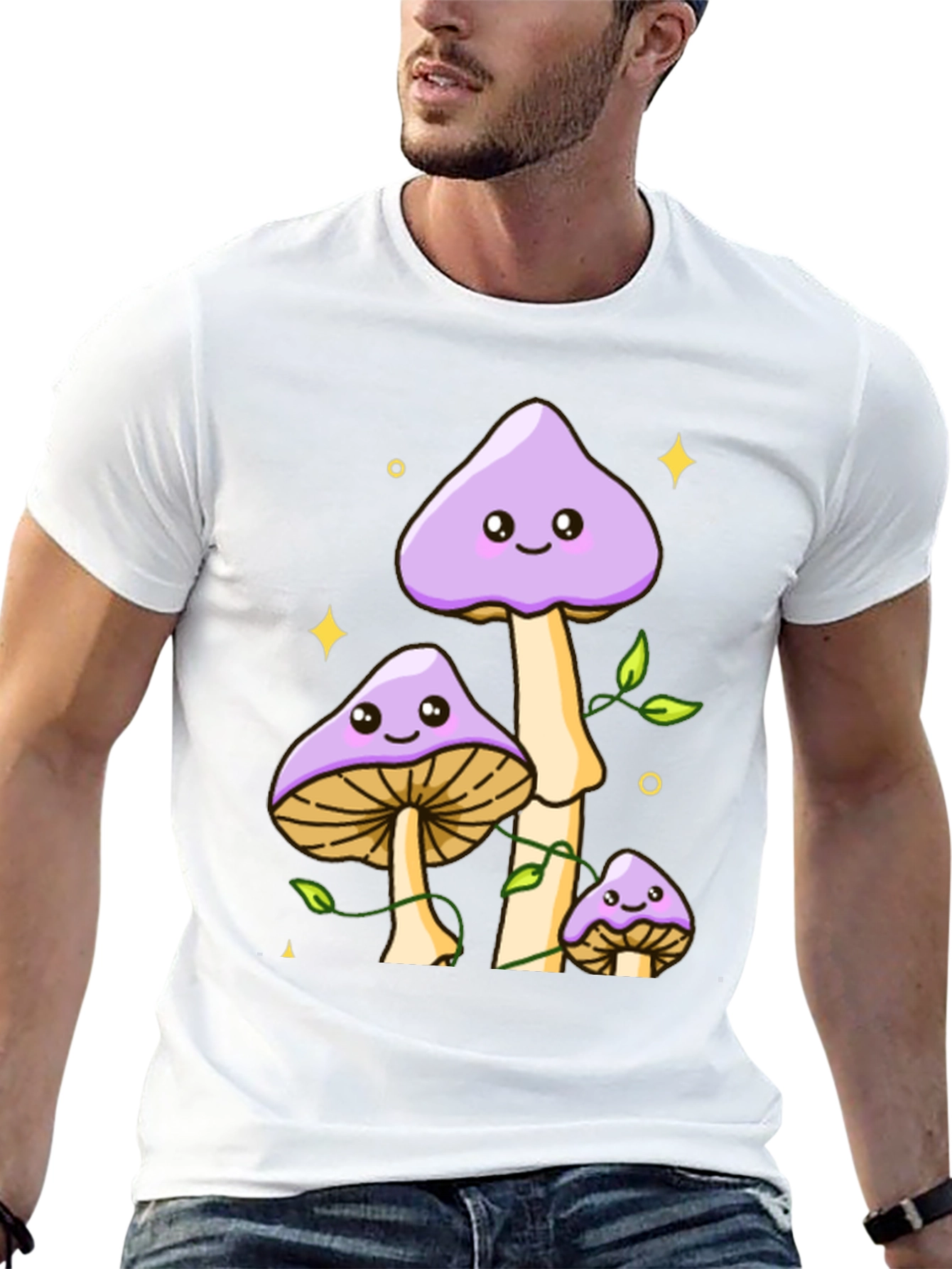 Cute Mushroom Graphic Tee - Black Cotton Shirt