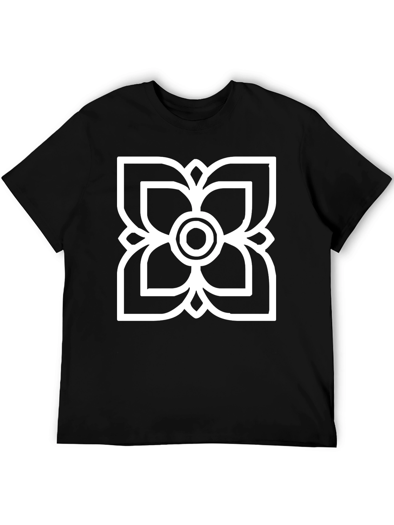 Black T-Shirt with White Floral Graphic