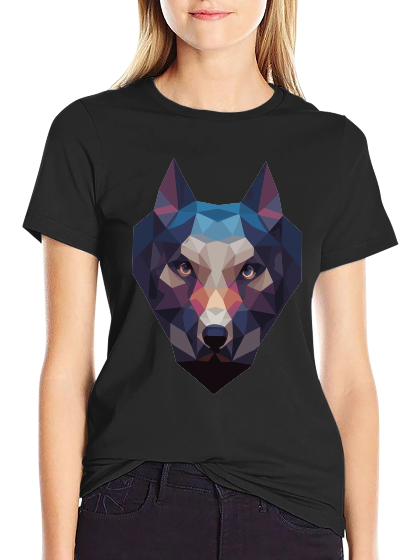Geometric Wolf Head Black T-Shirt