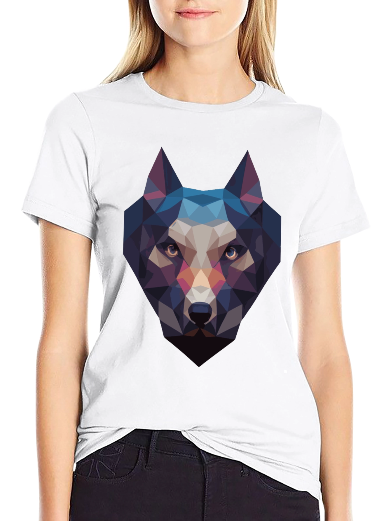 Geometric Wolf Head Black T-Shirt