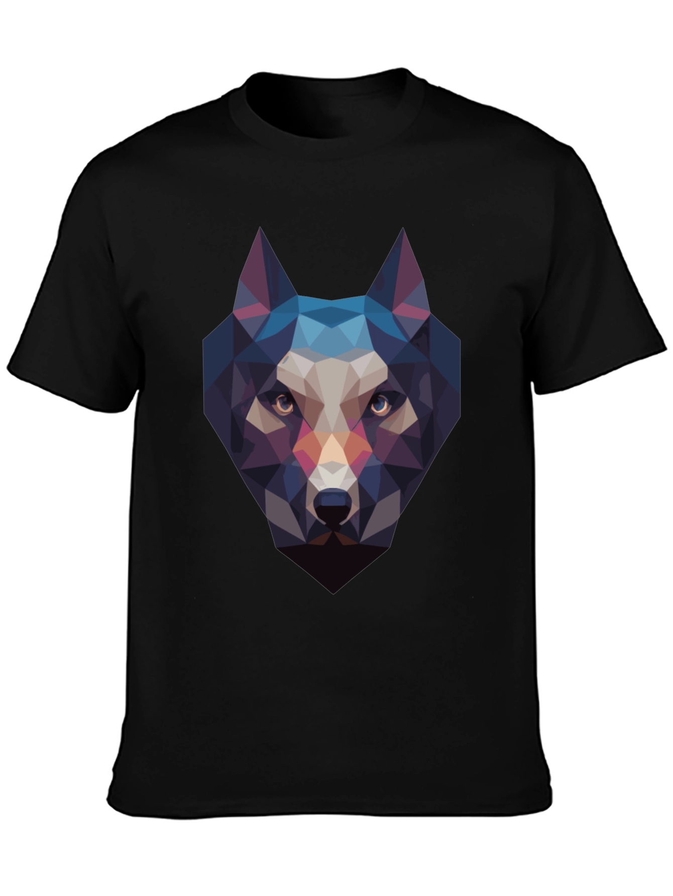 Geometric Wolf Head Black T-Shirt