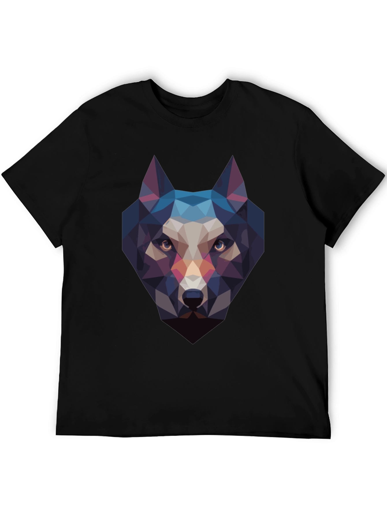 Geometric Wolf Head Black T-Shirt
