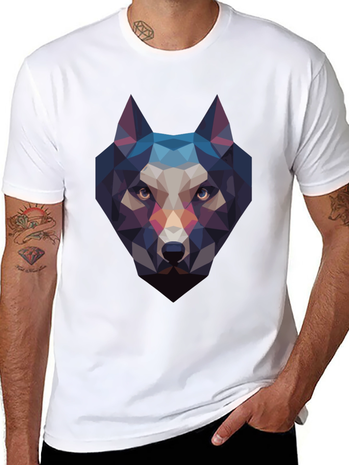 Geometric Wolf Head Black T-Shirt