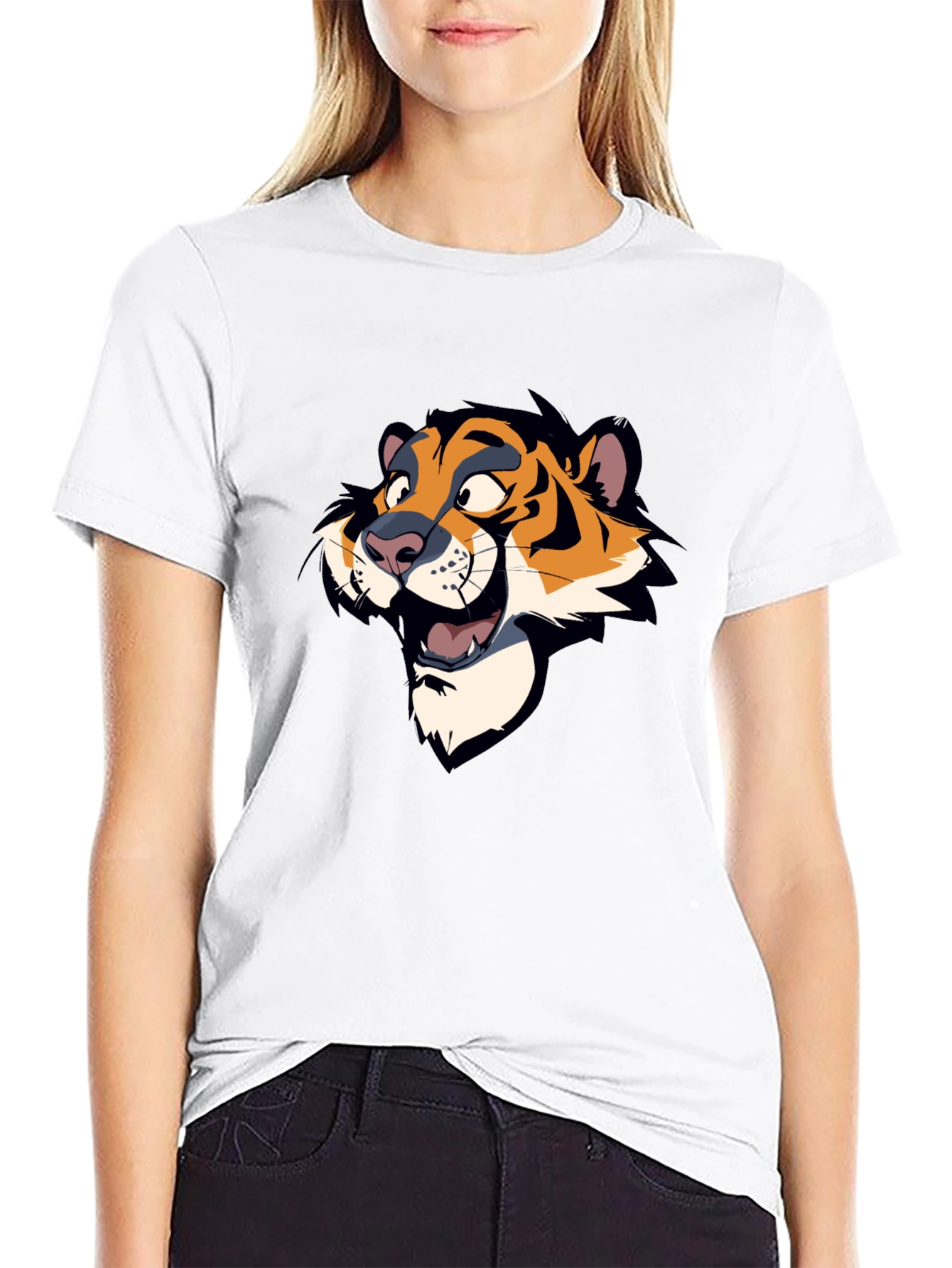 Cartoon Tiger Graphic Black T-Shirt