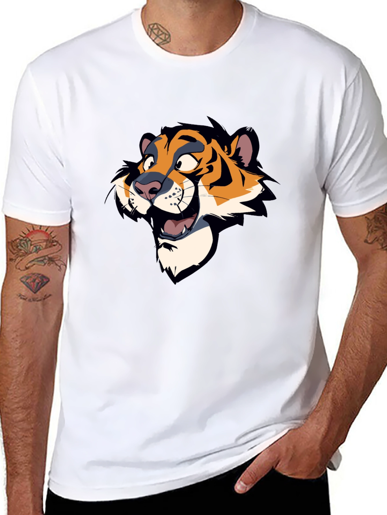 Cartoon Tiger Graphic Black T-Shirt