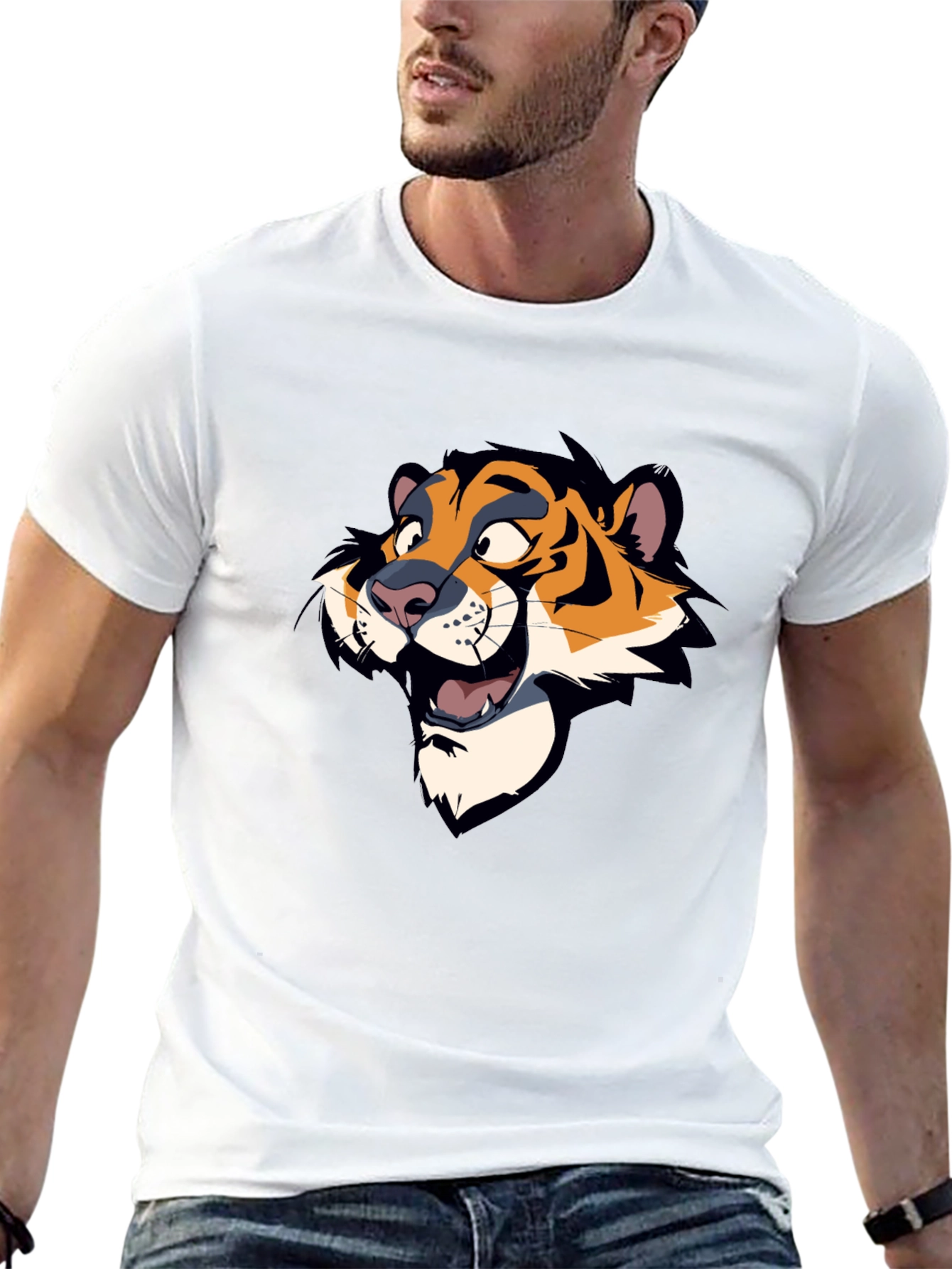 Cartoon Tiger Graphic Black T-Shirt