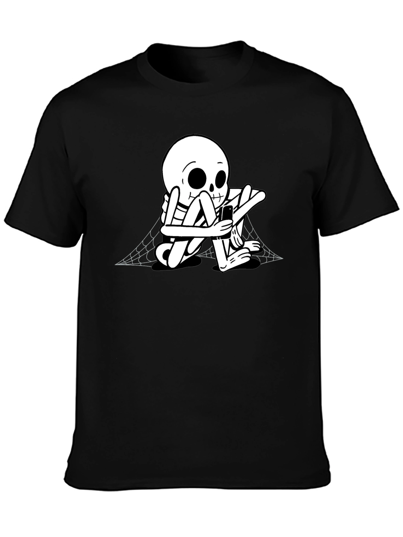 Skeleton on Phone Black Graphic Tee