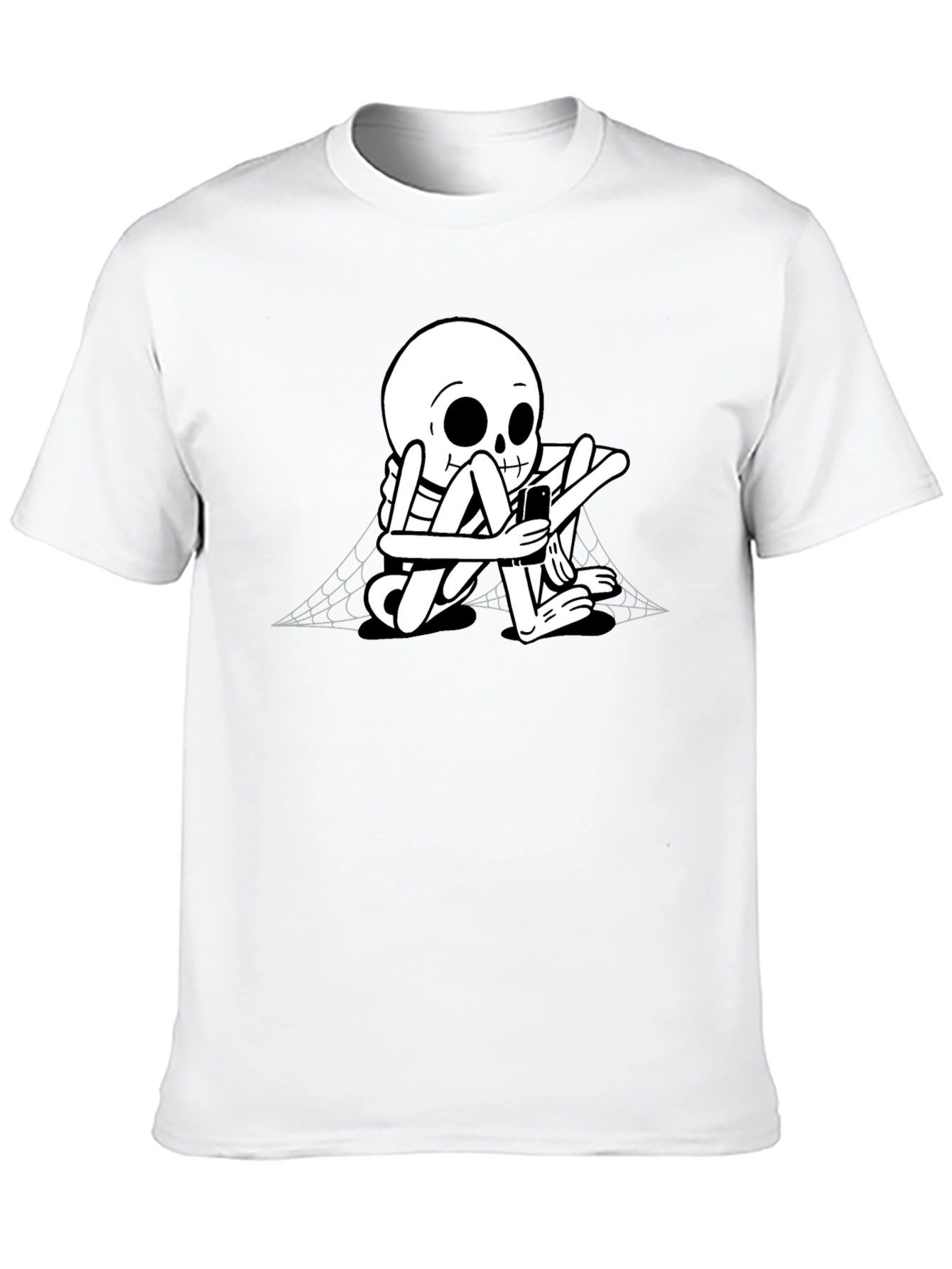 Skeleton on Phone Black Graphic Tee