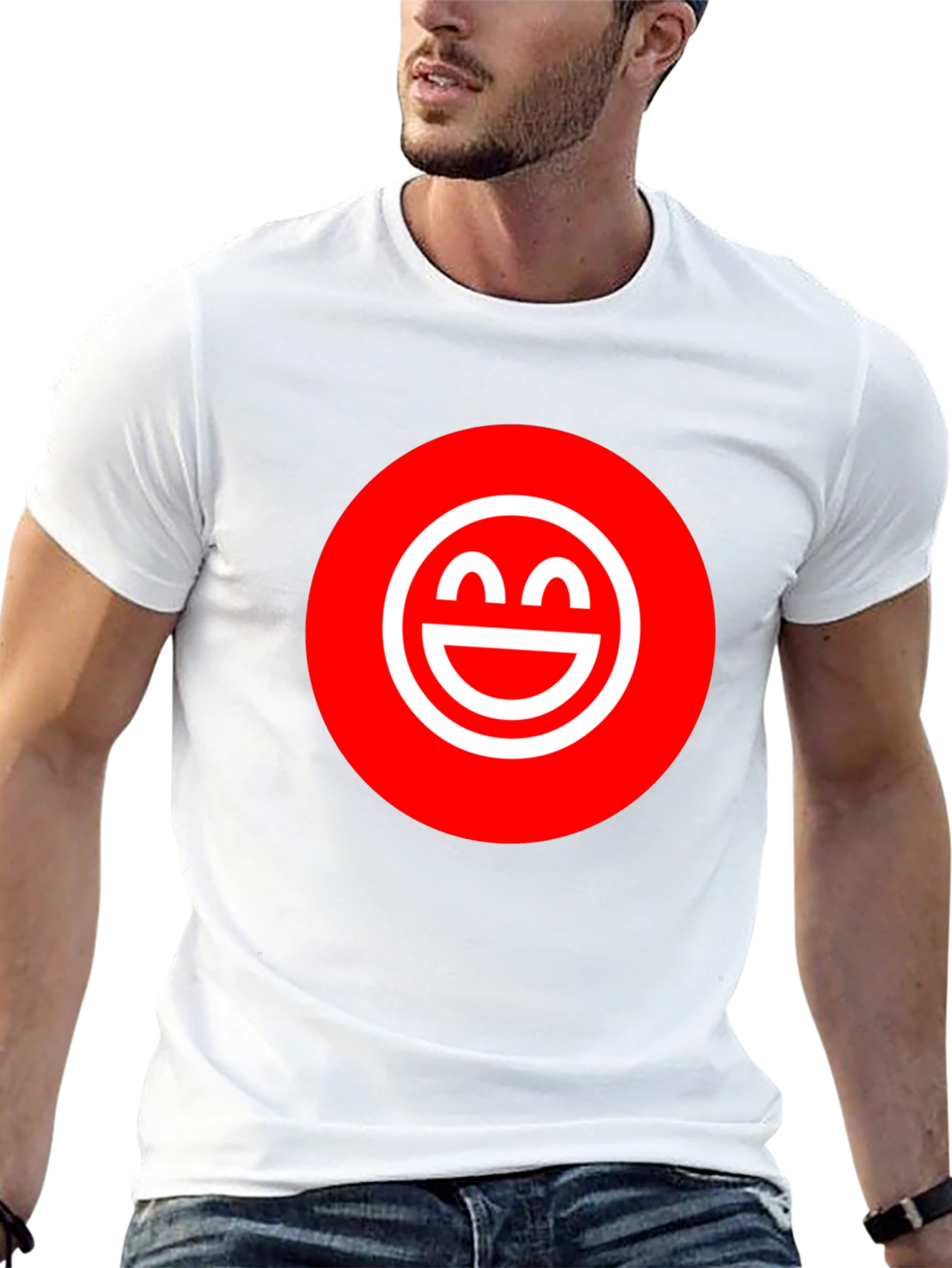 Smiley Face Graphic Tee - Red & White