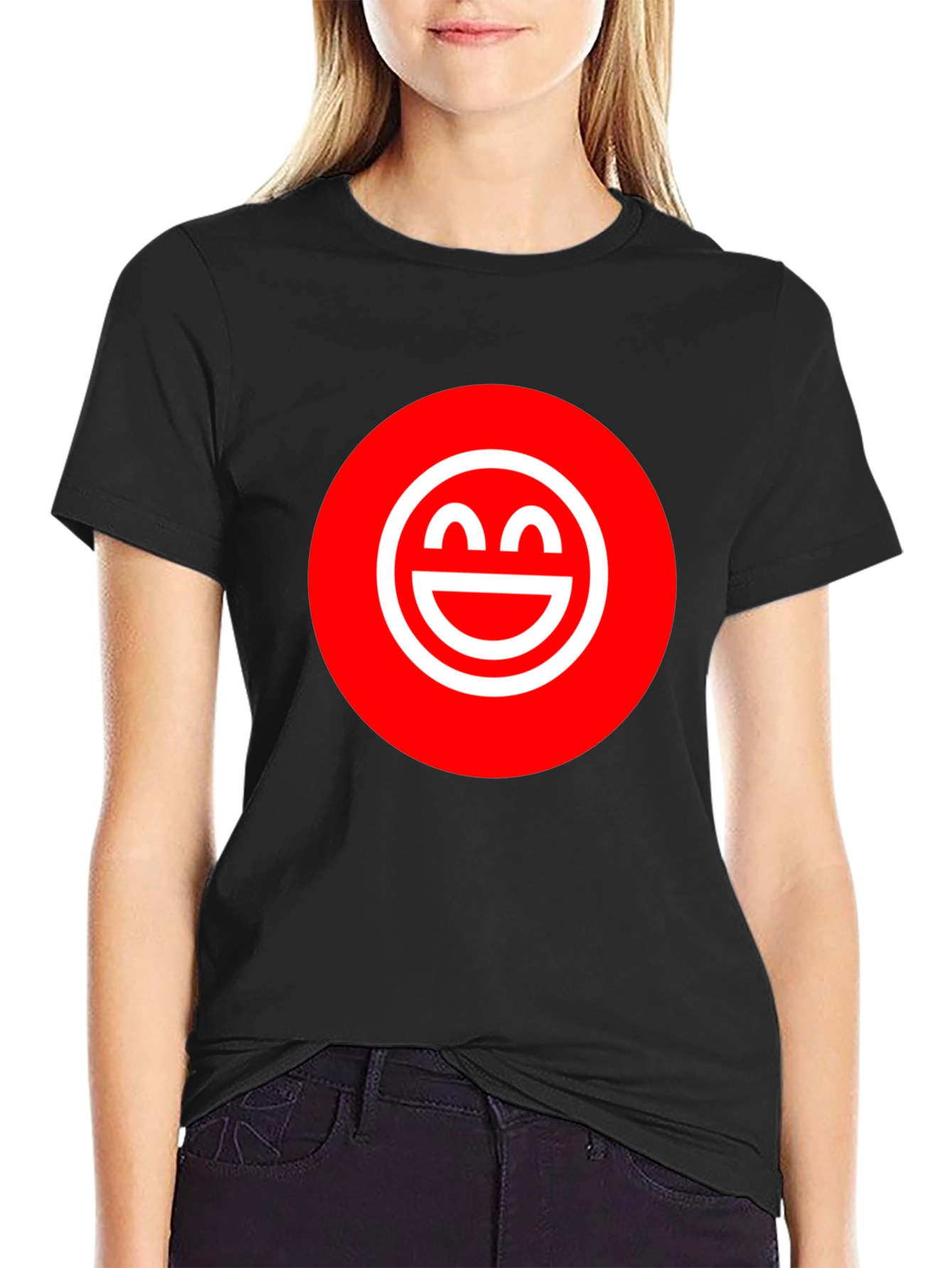 Smiley Face Graphic Tee - Red & White