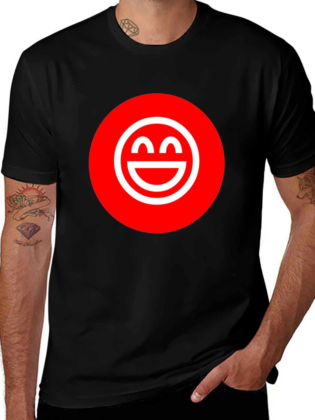 Smiley Face Graphic Tee - Red & White