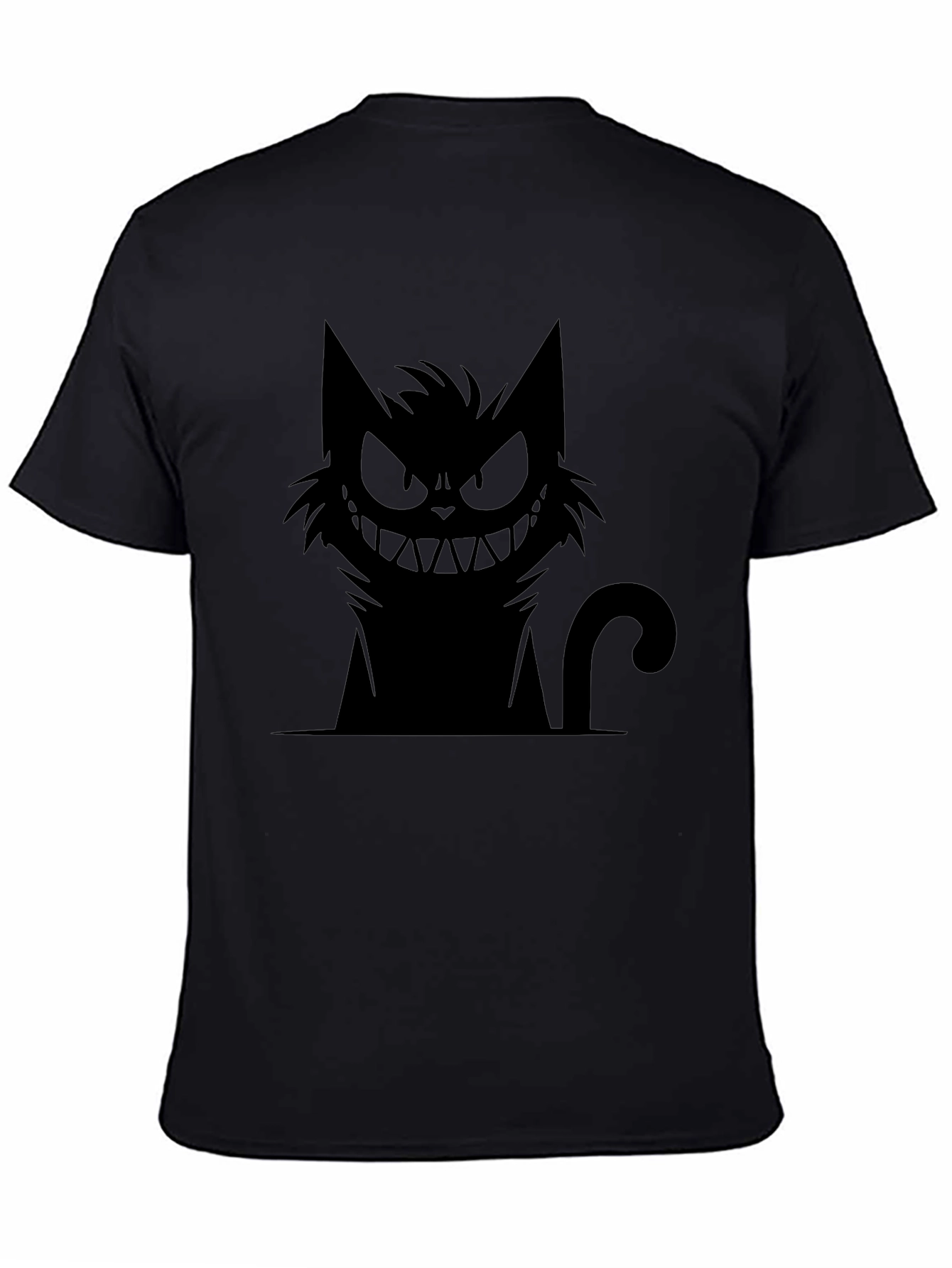 Grinning Cat Graphic Tee - Black Cotton T-Shirt