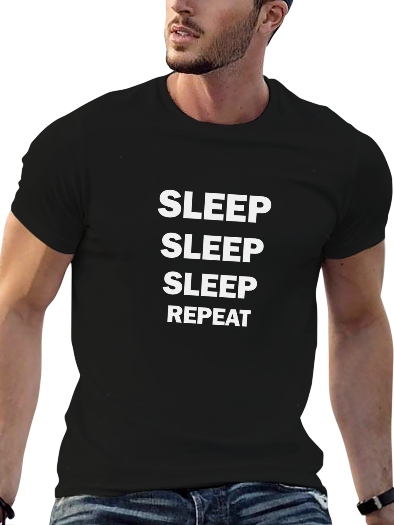 Sleep Repeat Graphic Tee - Black Cotton T-Shirt