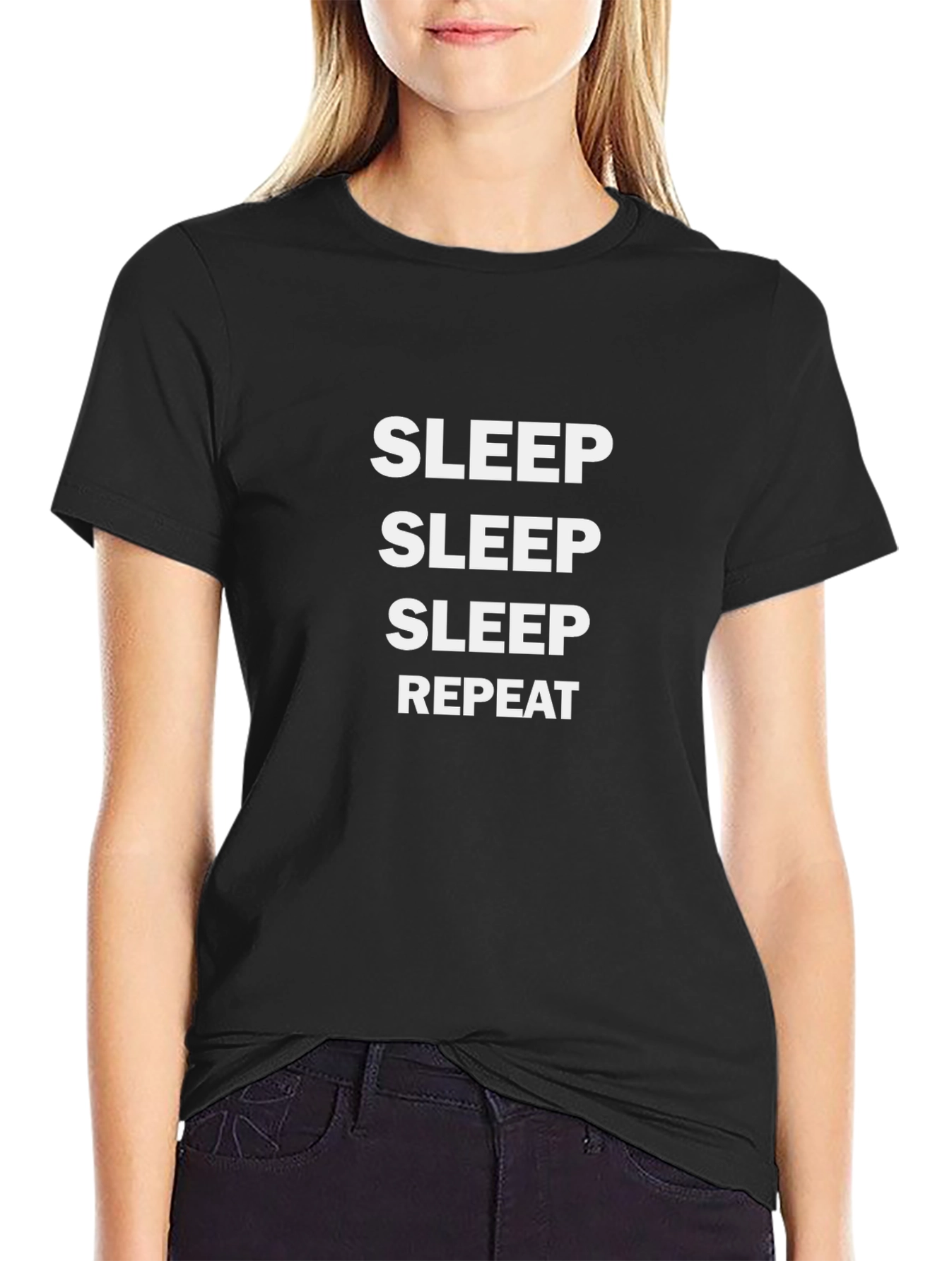 Sleep Repeat Graphic Tee - Black Cotton T-Shirt