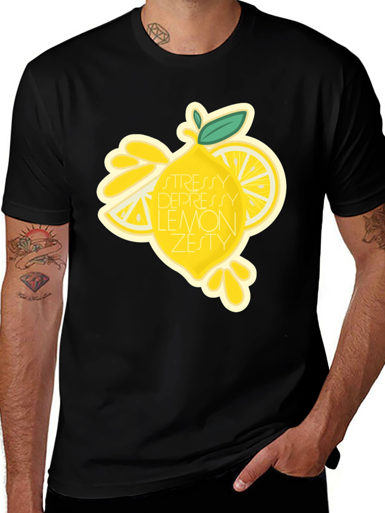Stressy Depressy Lemon Zesty Black T-Shirt