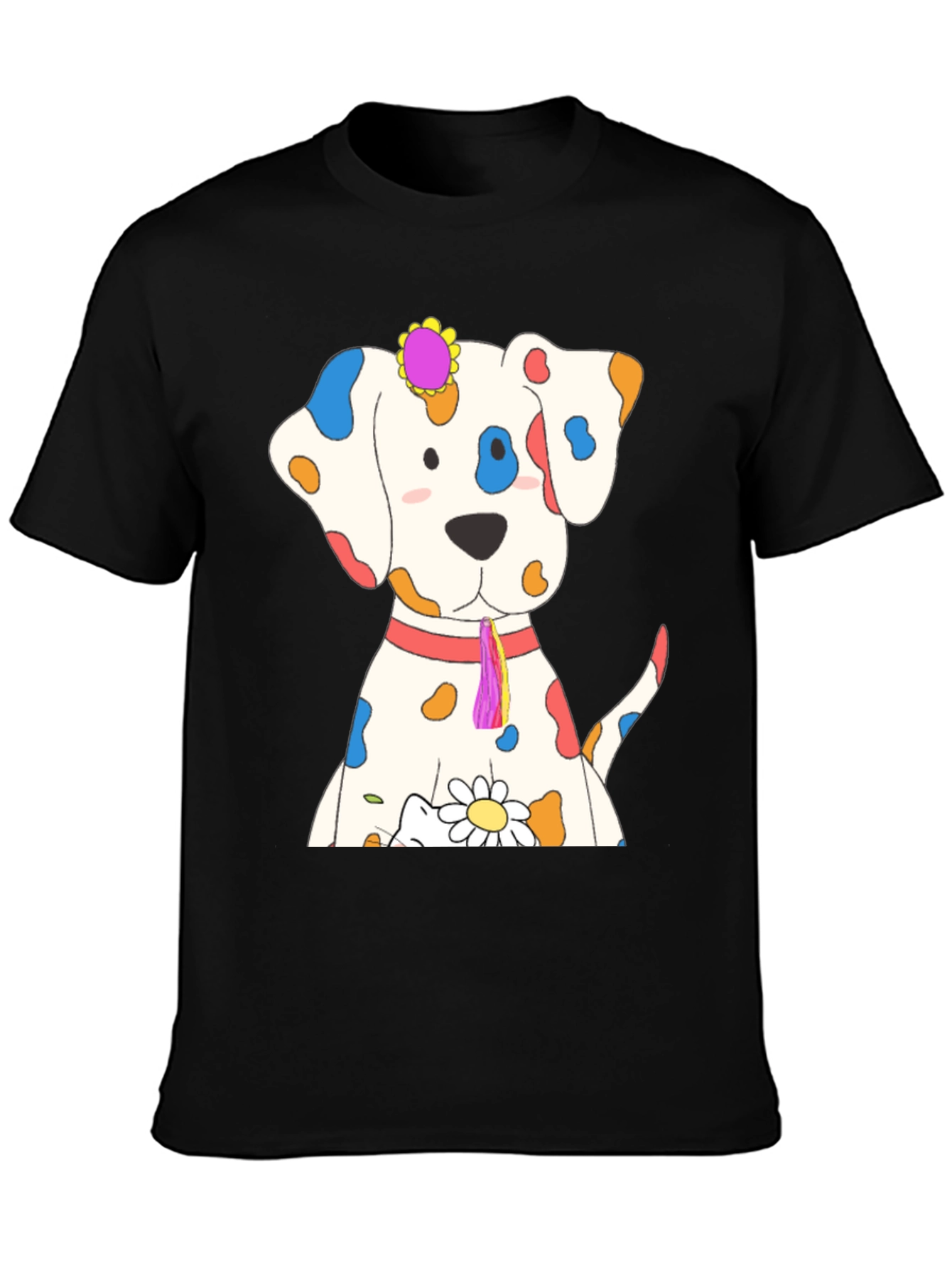 Whimsical Dog Print Black T-Shirt