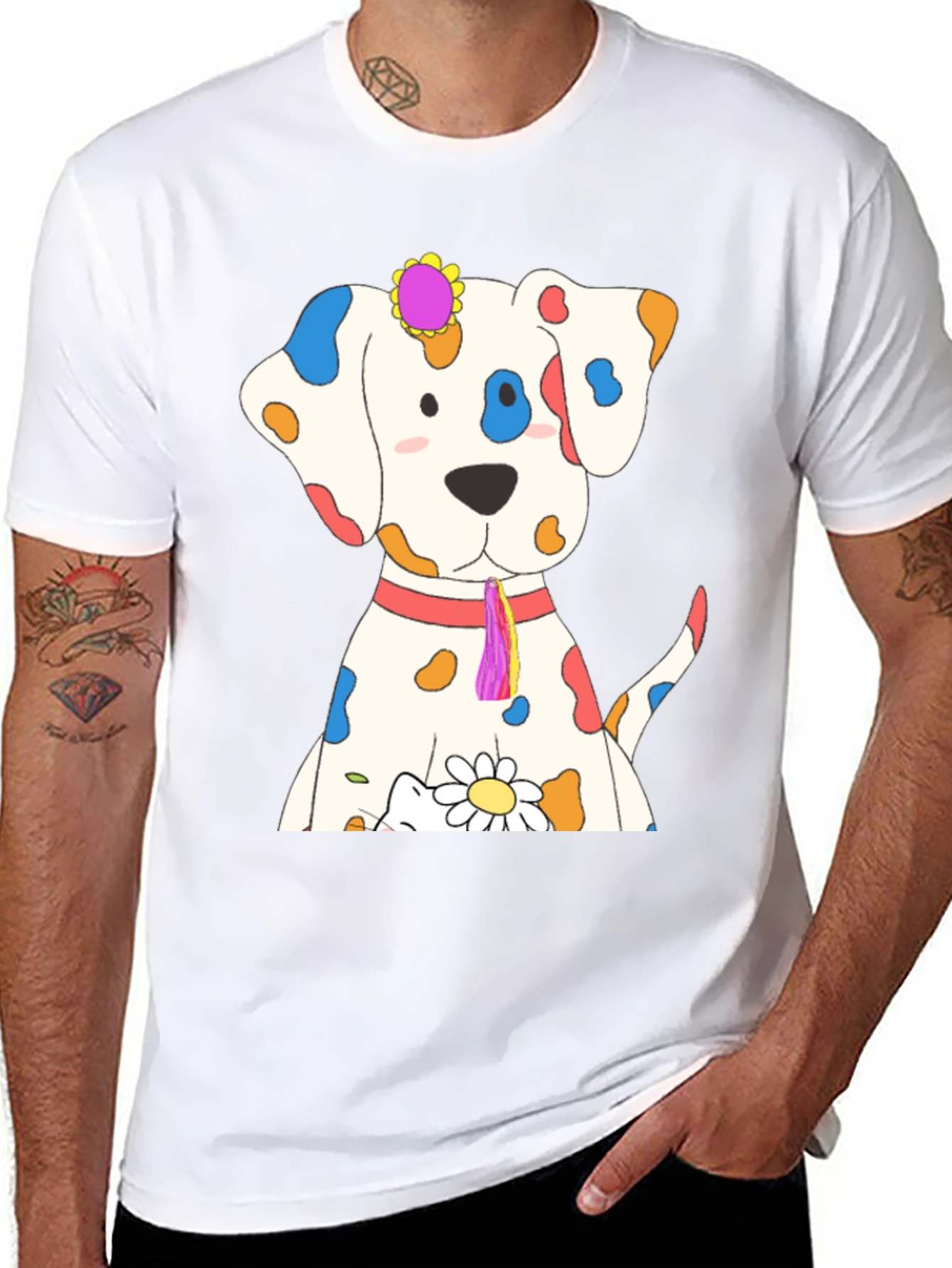 Whimsical Dog Print Black T-Shirt