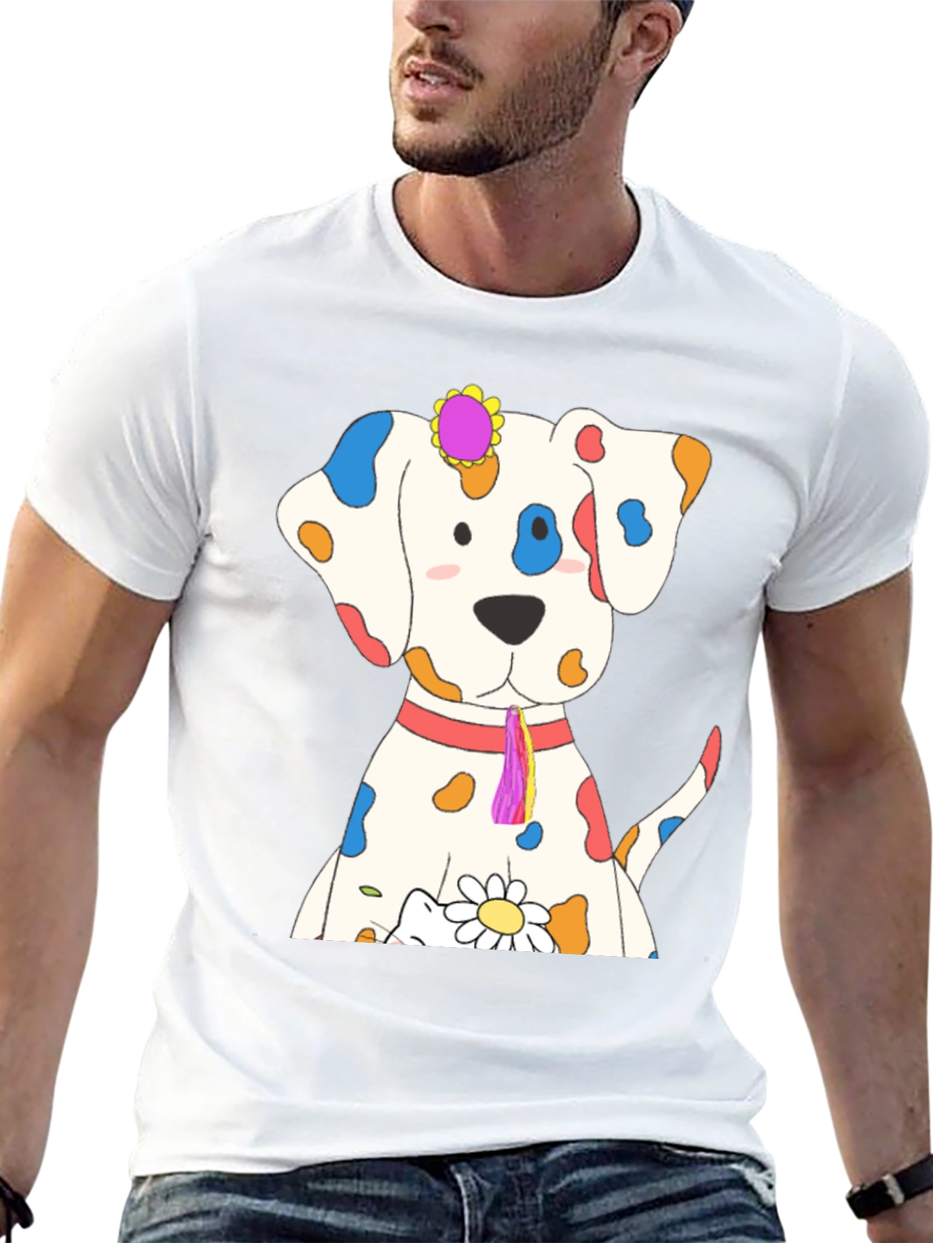 Whimsical Dog Print Black T-Shirt