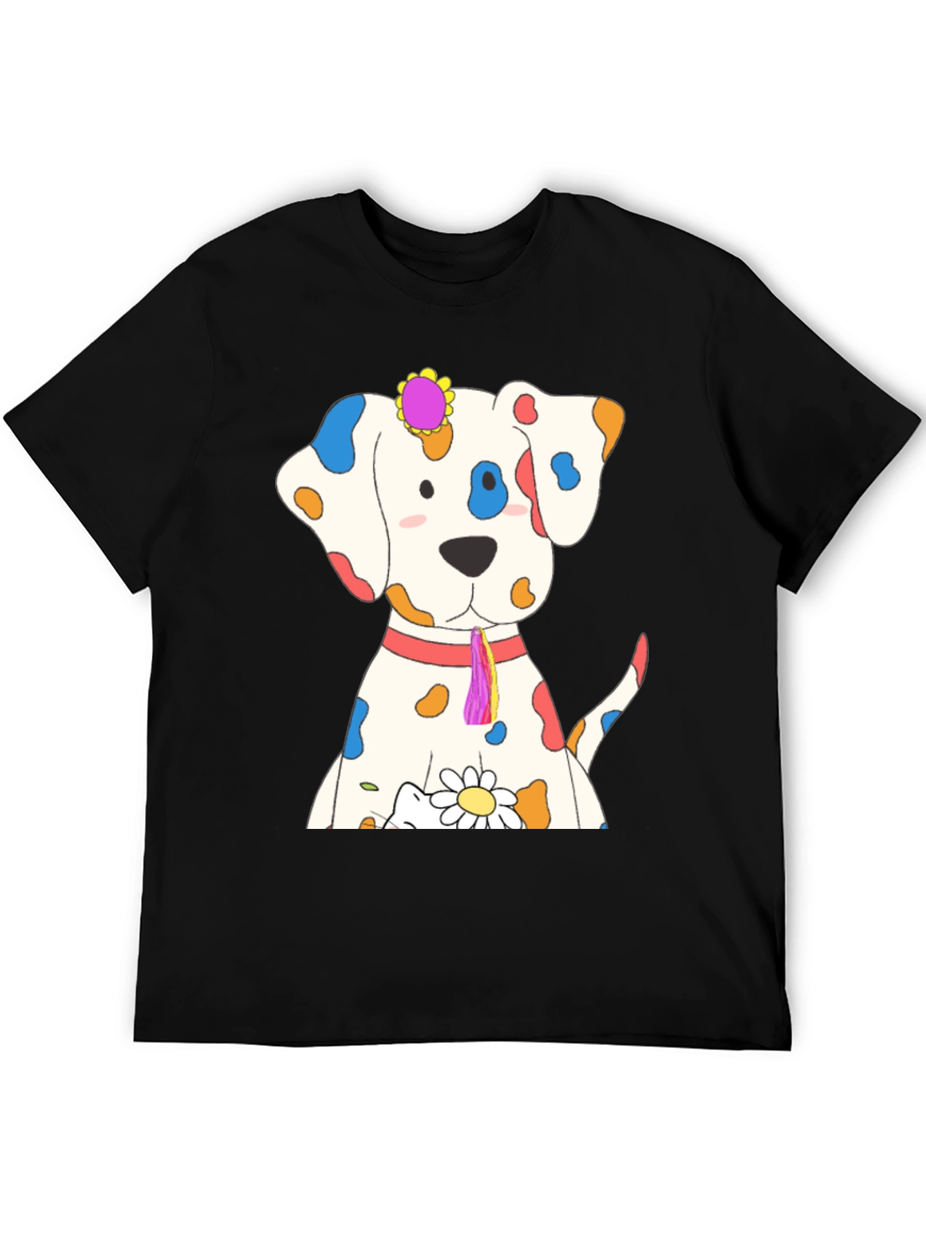 Whimsical Dog Print Black T-Shirt