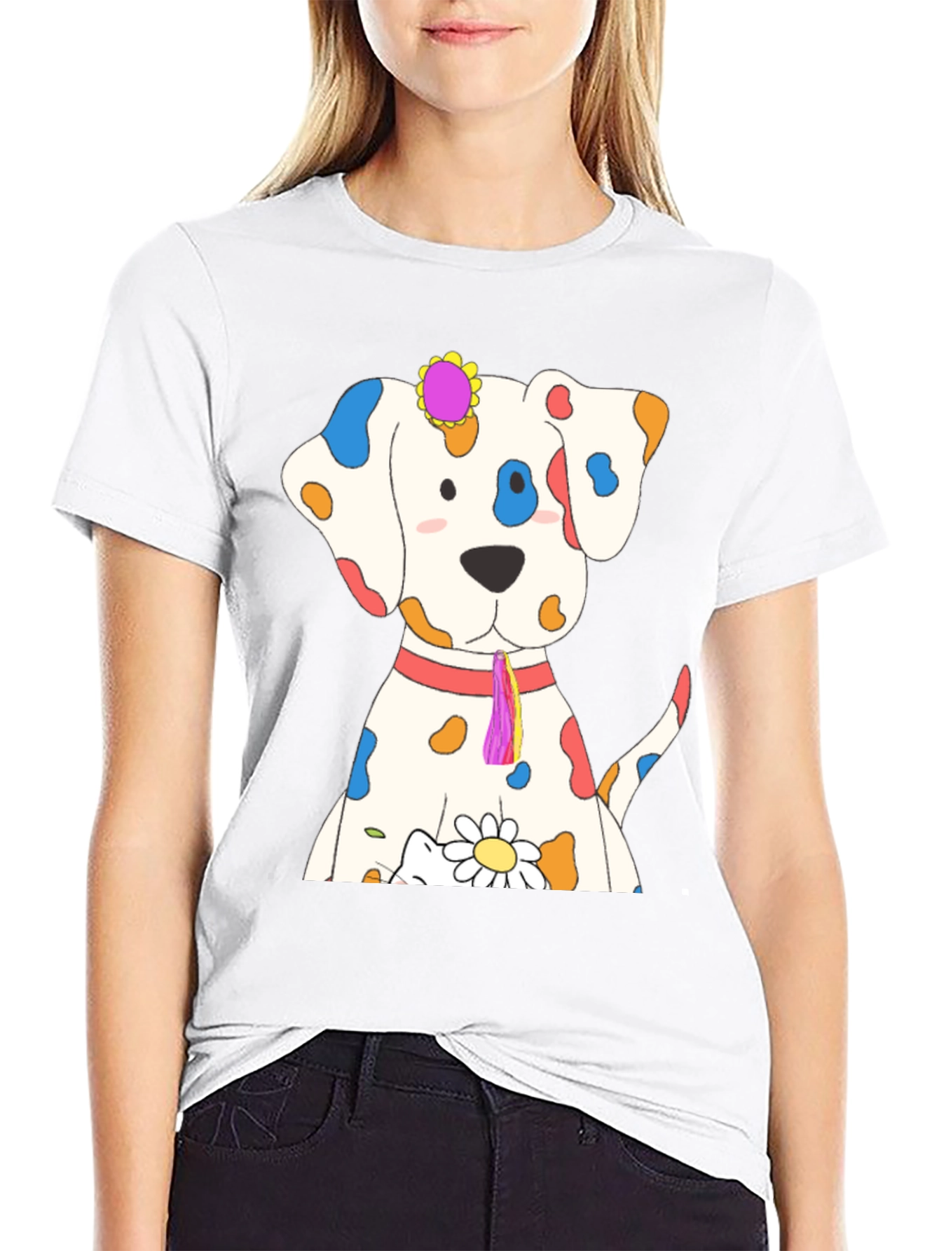 Whimsical Dog Print Black T-Shirt