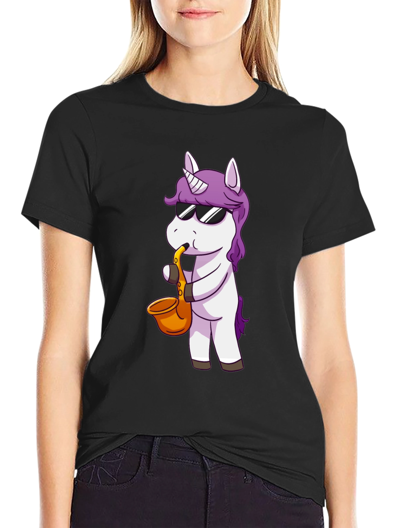 Unicorn Sax T-Shirt - Black Cotton