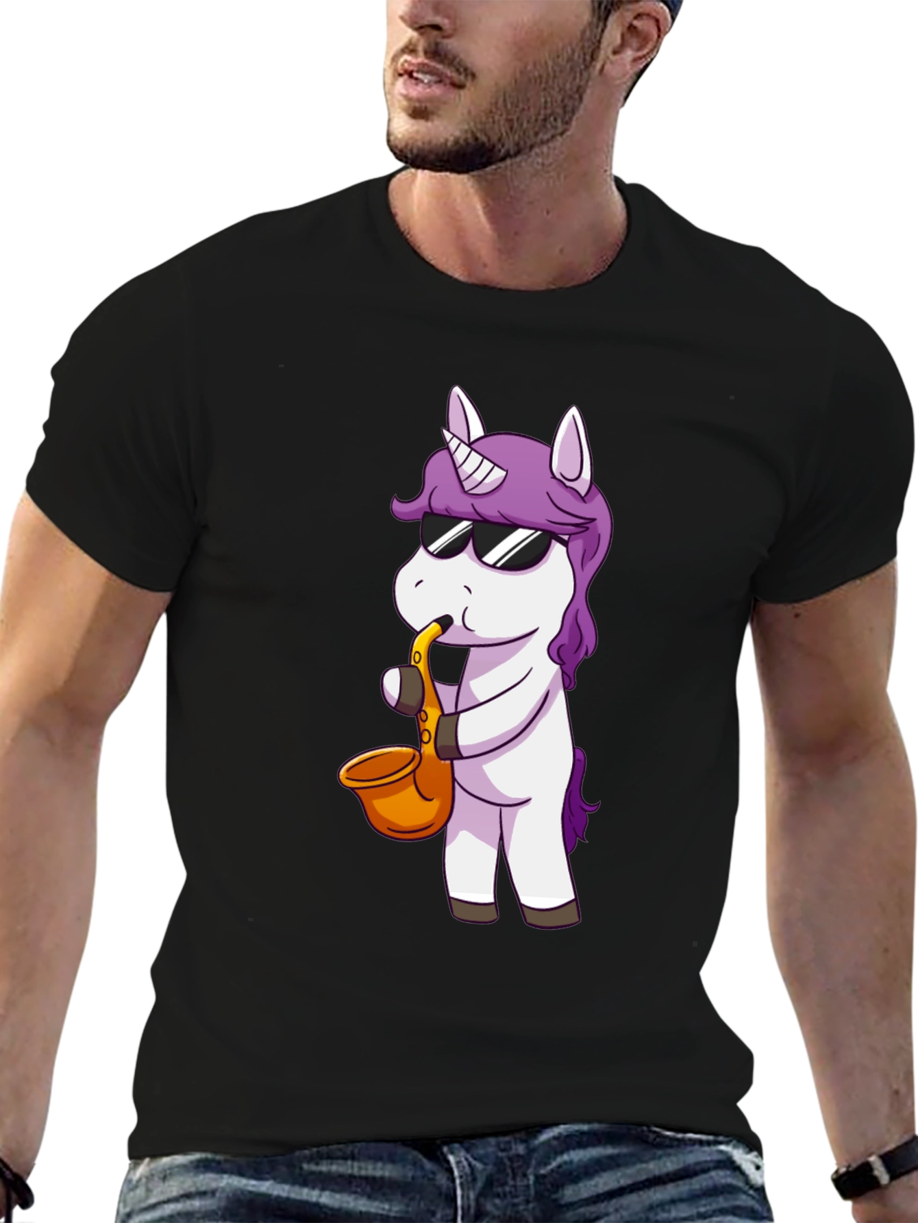 Unicorn Sax T-Shirt - Black Cotton