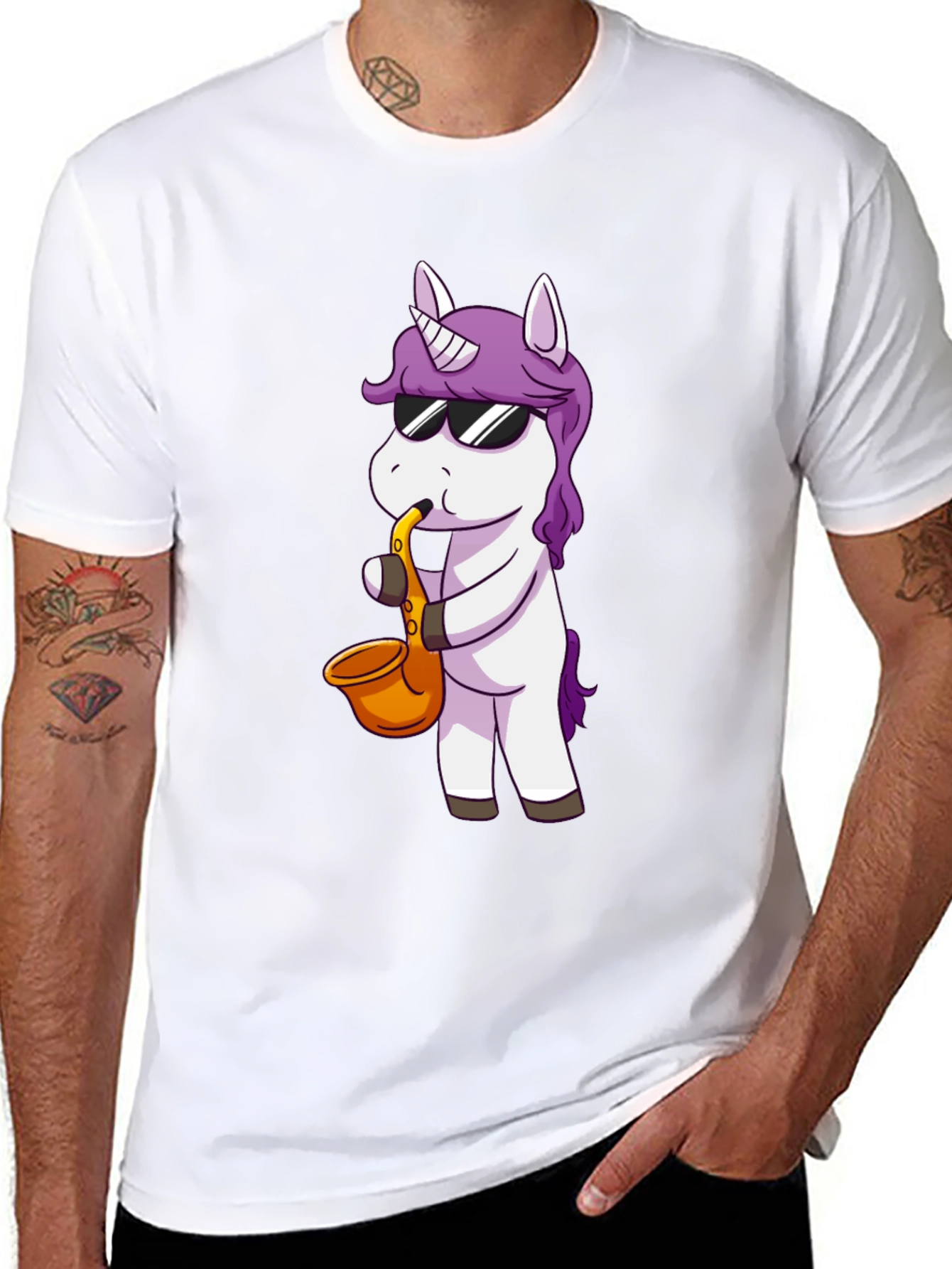 Unicorn Sax T-Shirt - Black Cotton