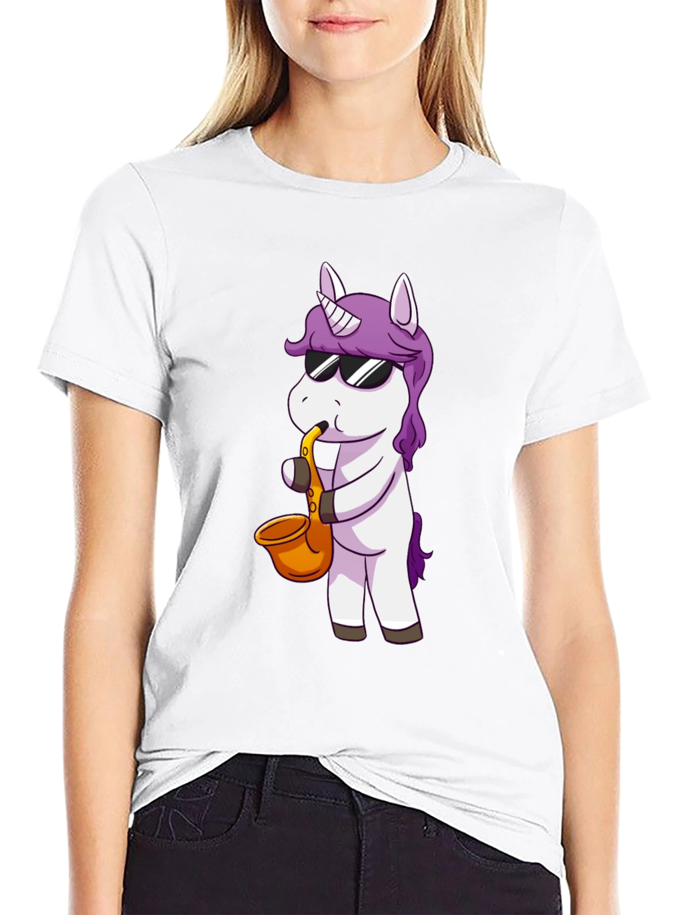 Unicorn Sax T-Shirt - Black Cotton