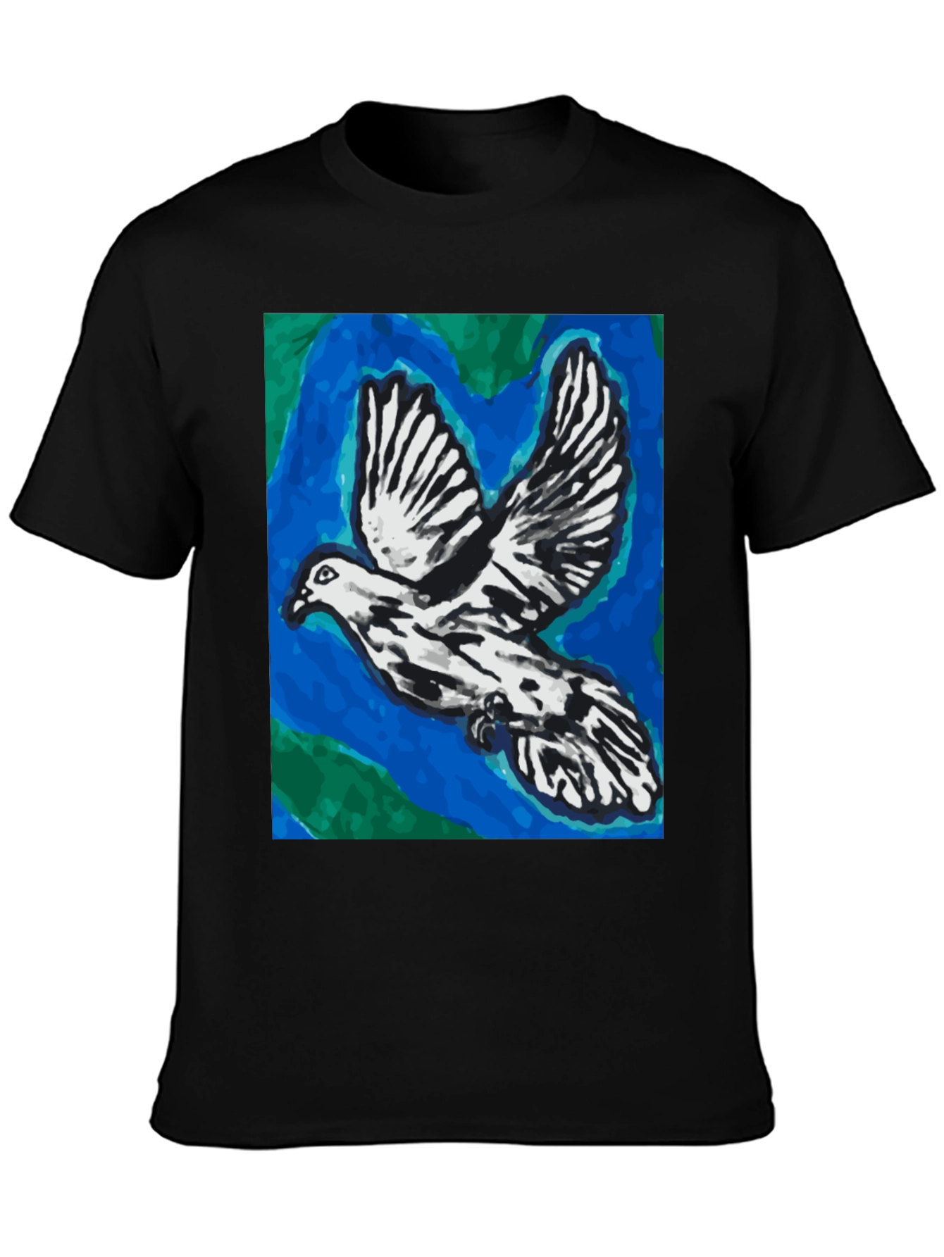 Dove Graphic Tee - Artistic Print Black T-Shirt