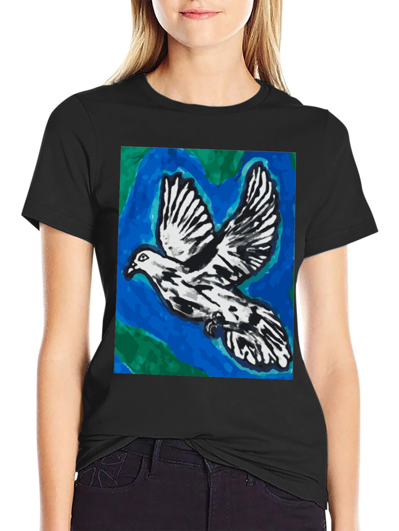 Dove Graphic Tee - Artistic Print Black T-Shirt