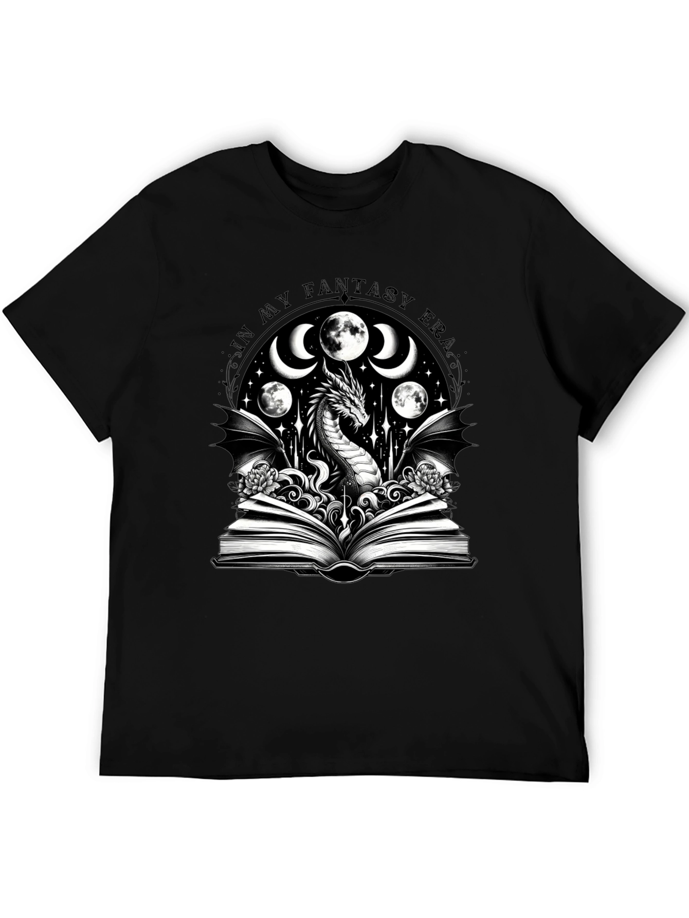 Fantasy Era Dragon Graphic Tee - Black Cotton Shirt