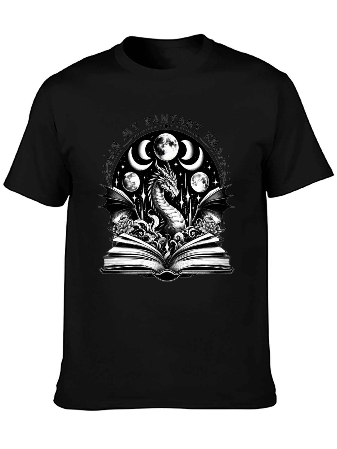 Fantasy Era Dragon Graphic Tee - Black Cotton Shirt