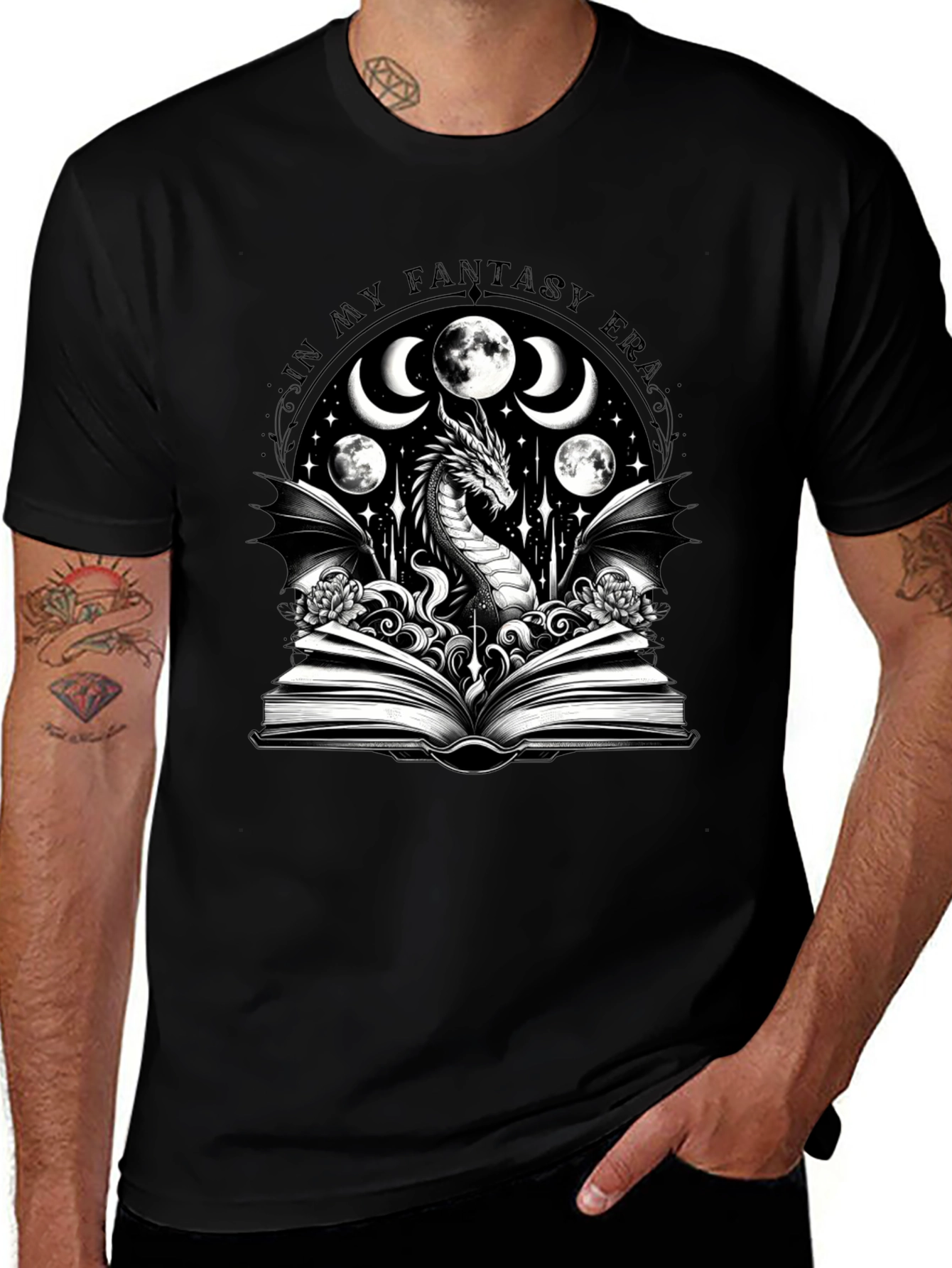 Fantasy Era Dragon Graphic Tee - Black Cotton Shirt