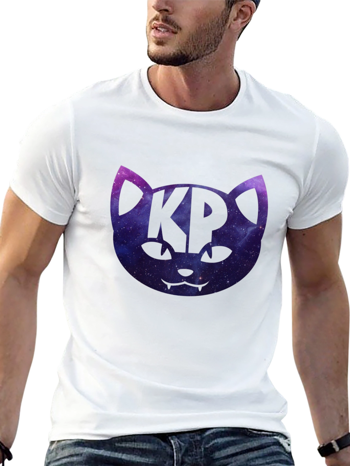Cosmic Cat KP Black T-Shirt - Galaxy Kitty Design