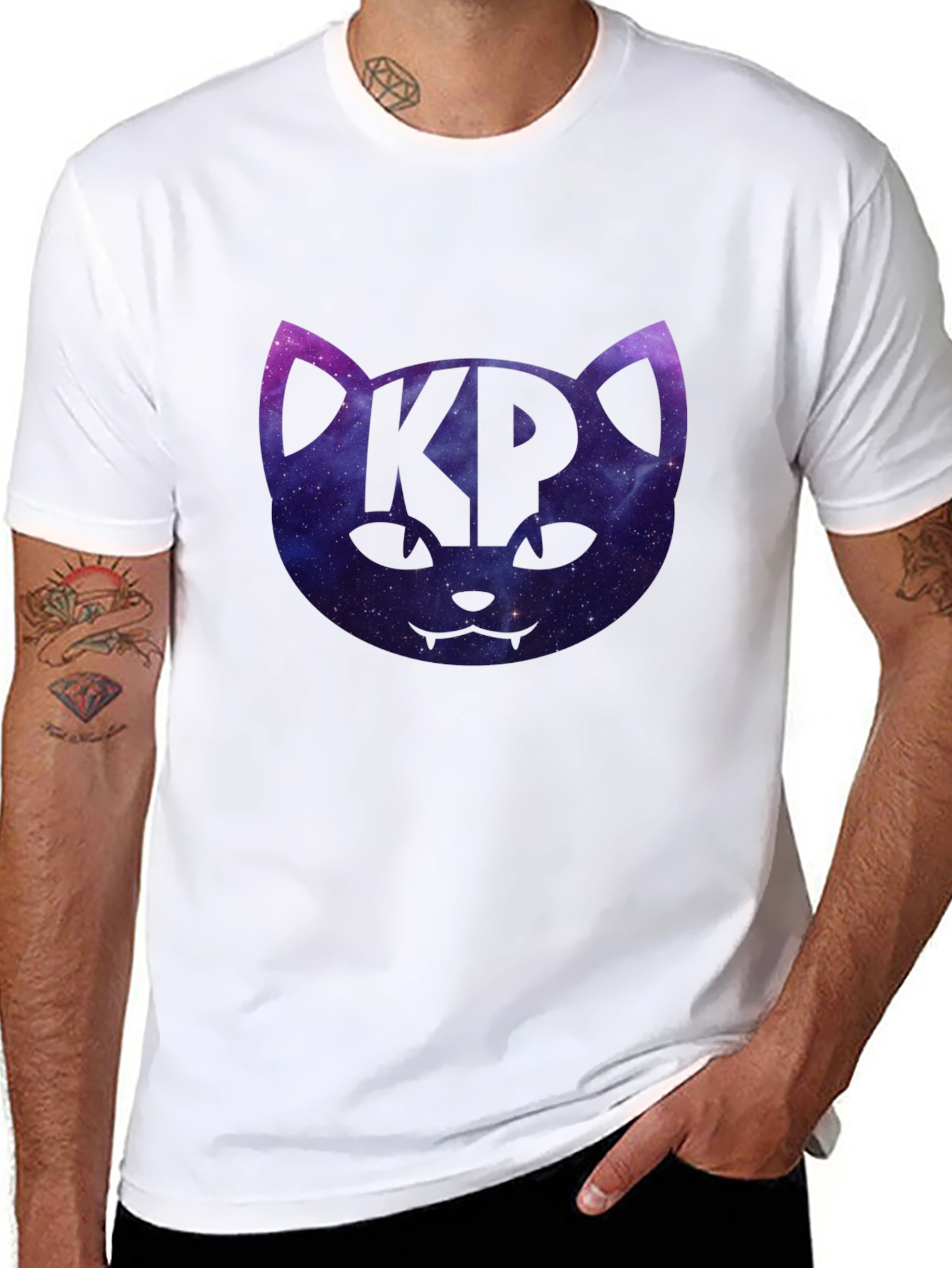 Cosmic Cat KP Black T-Shirt - Galaxy Kitty Design
