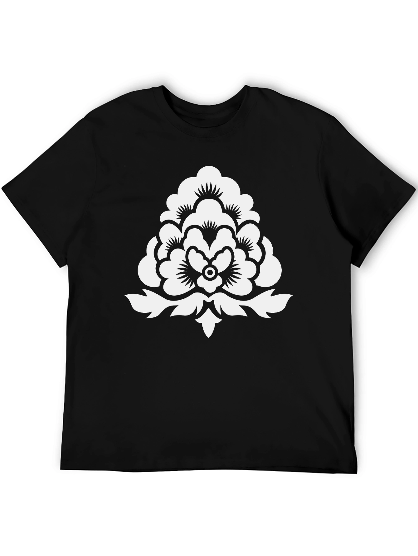 Stylish Black T-Shirt with White Floral Design
