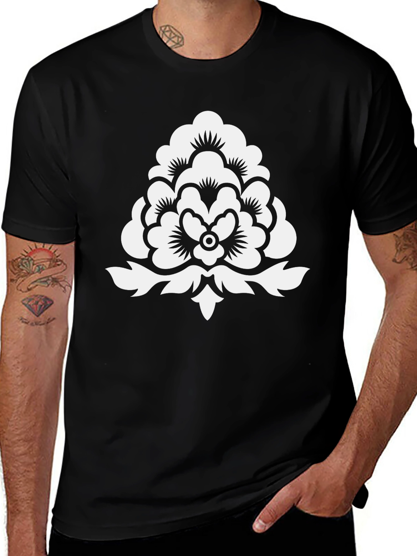 Stylish Black T-Shirt with White Floral Design