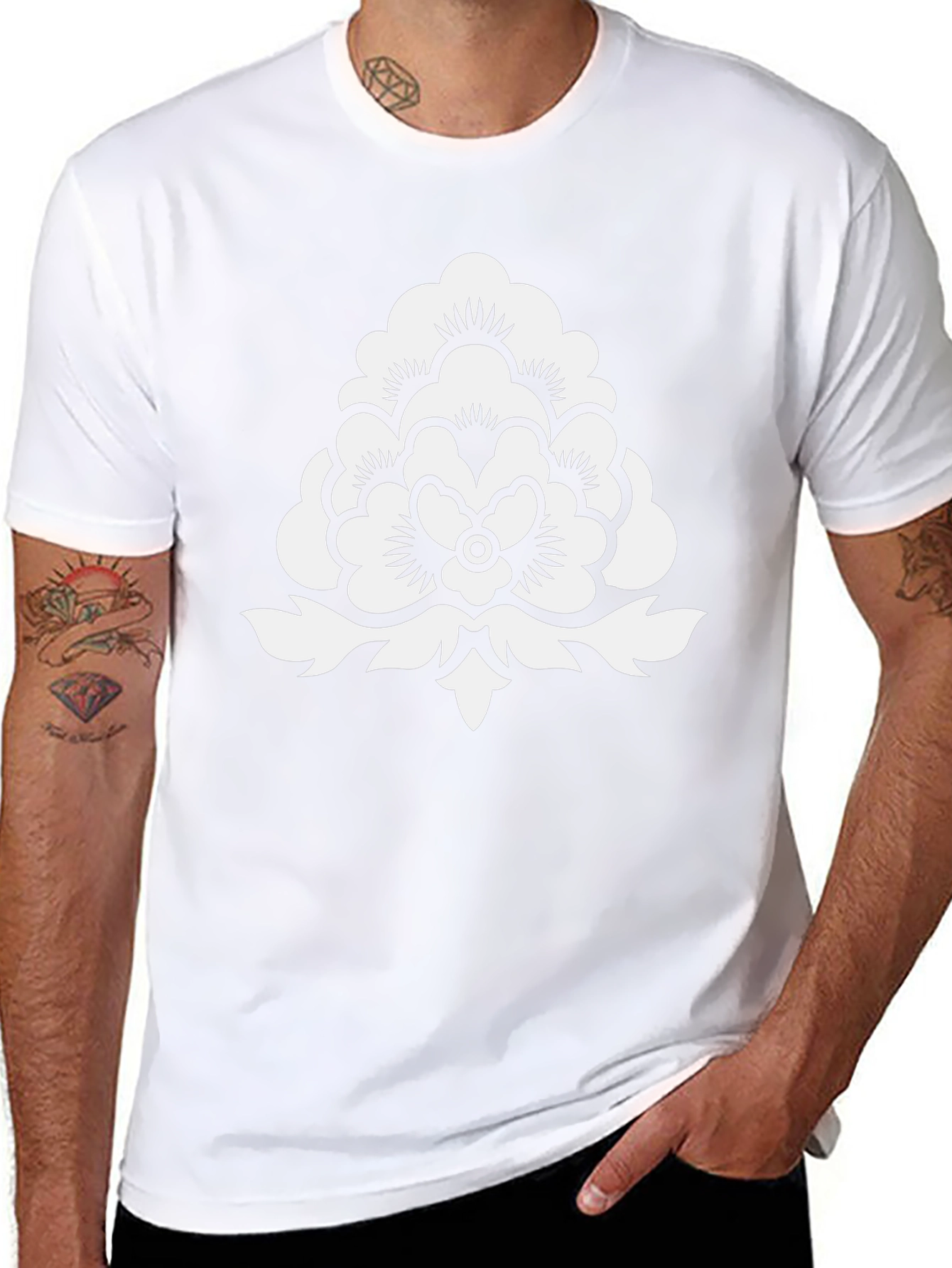 Stylish Black T-Shirt with White Floral Design