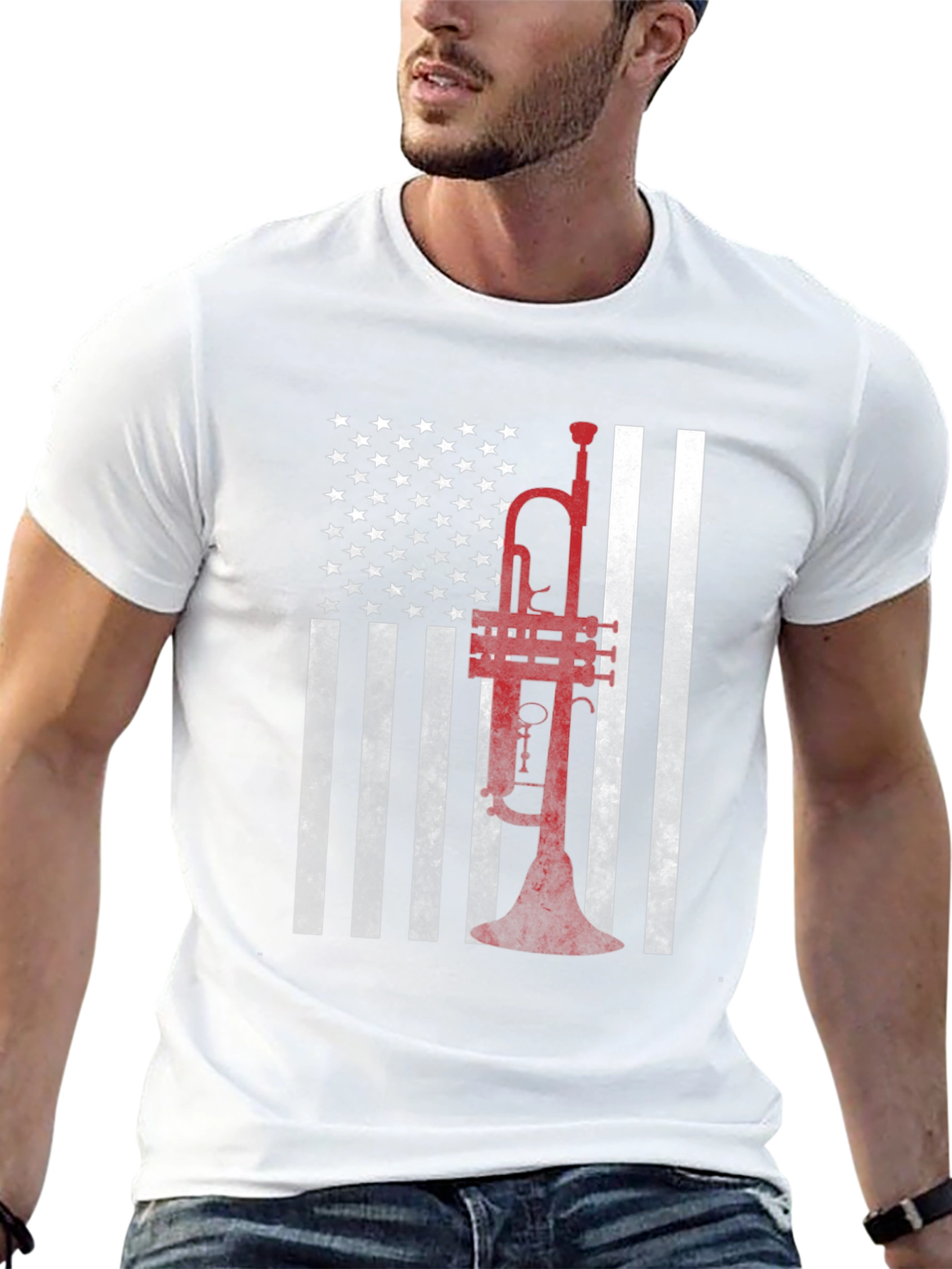 Trumpet American Flag Graphic T-Shirt