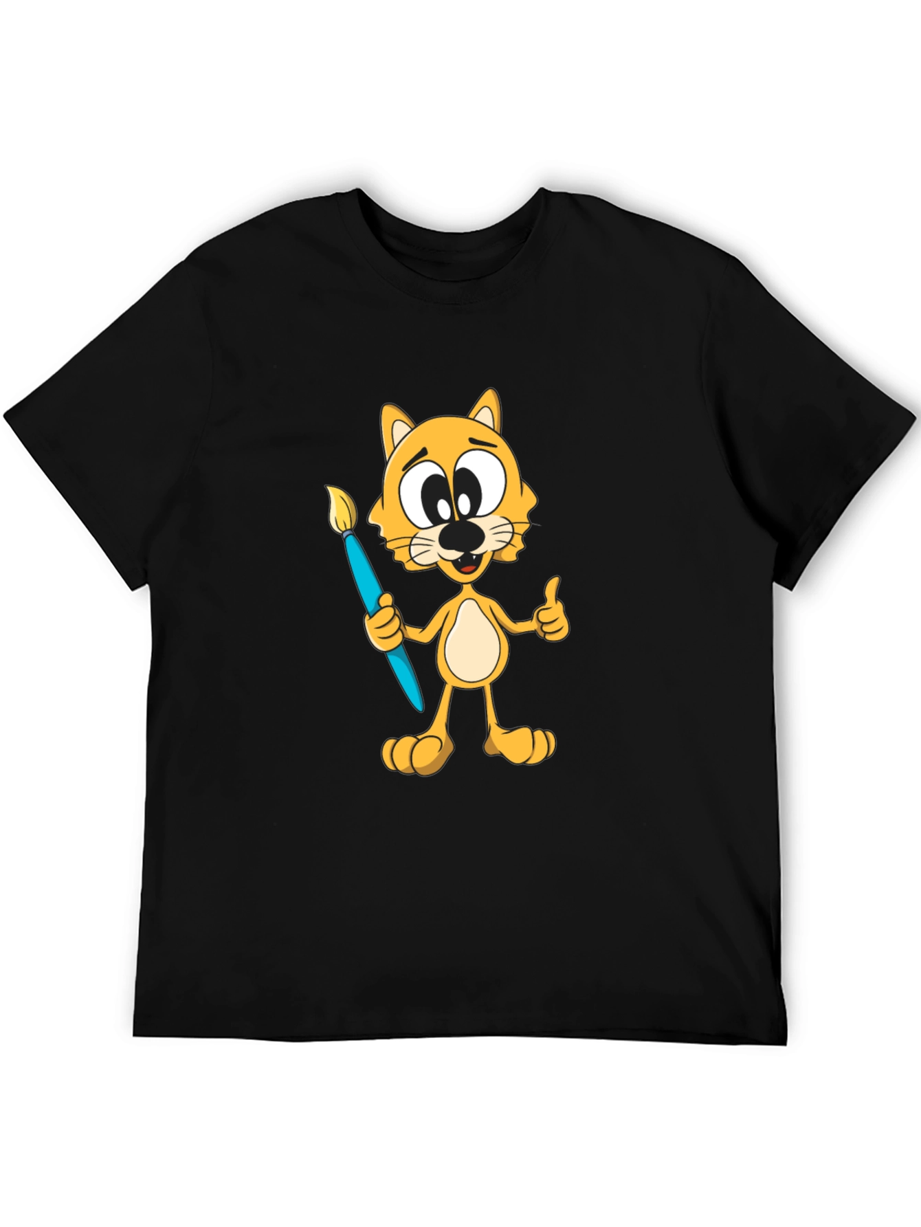 Cartoon Cat Artist Graphic T-Shirt