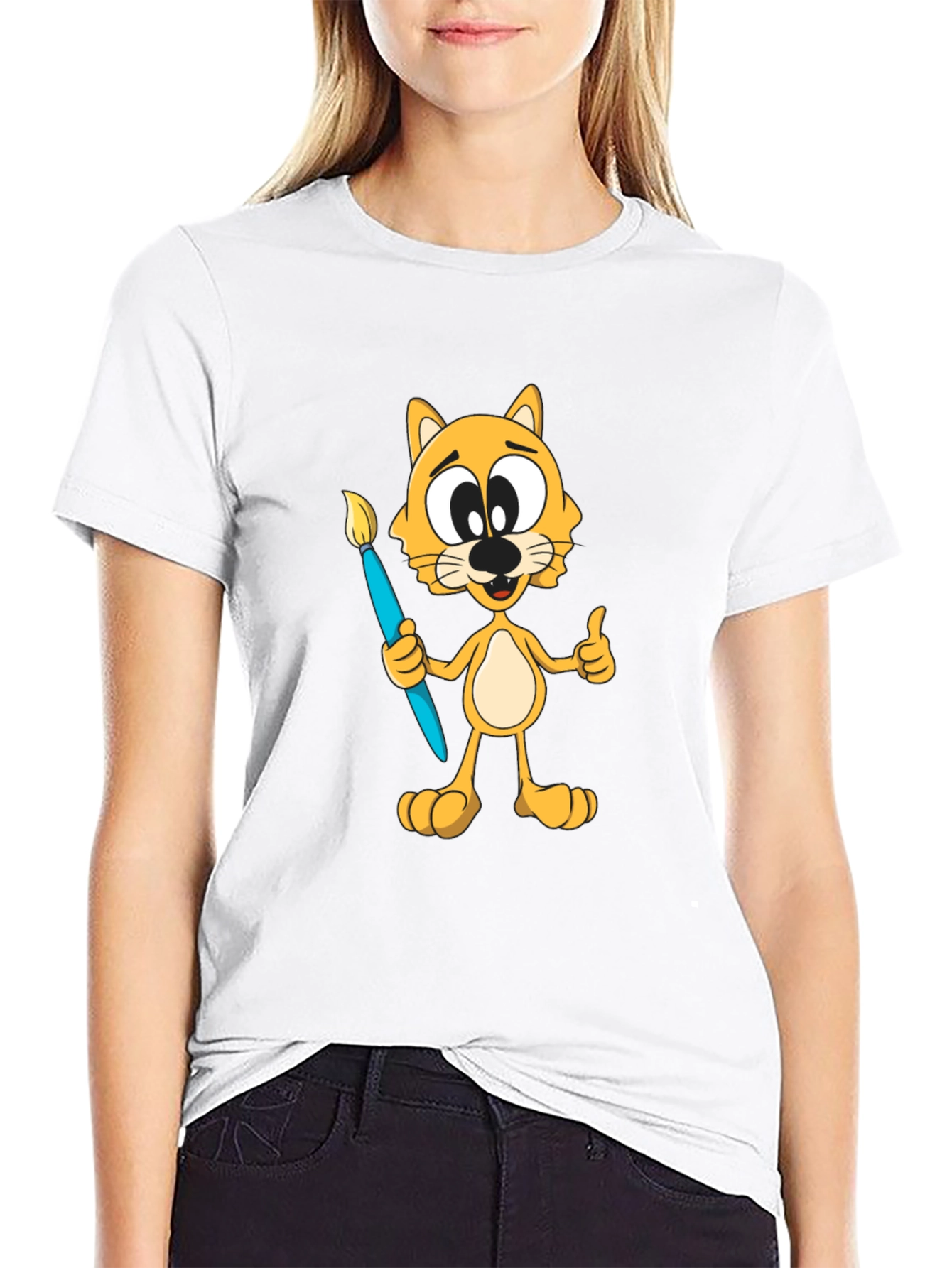 Cartoon Cat Artist Graphic T-Shirt