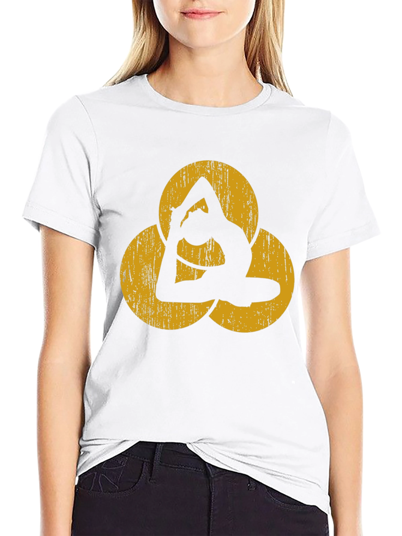 Yoga Pose T-Shirt - Black with Geometric Design