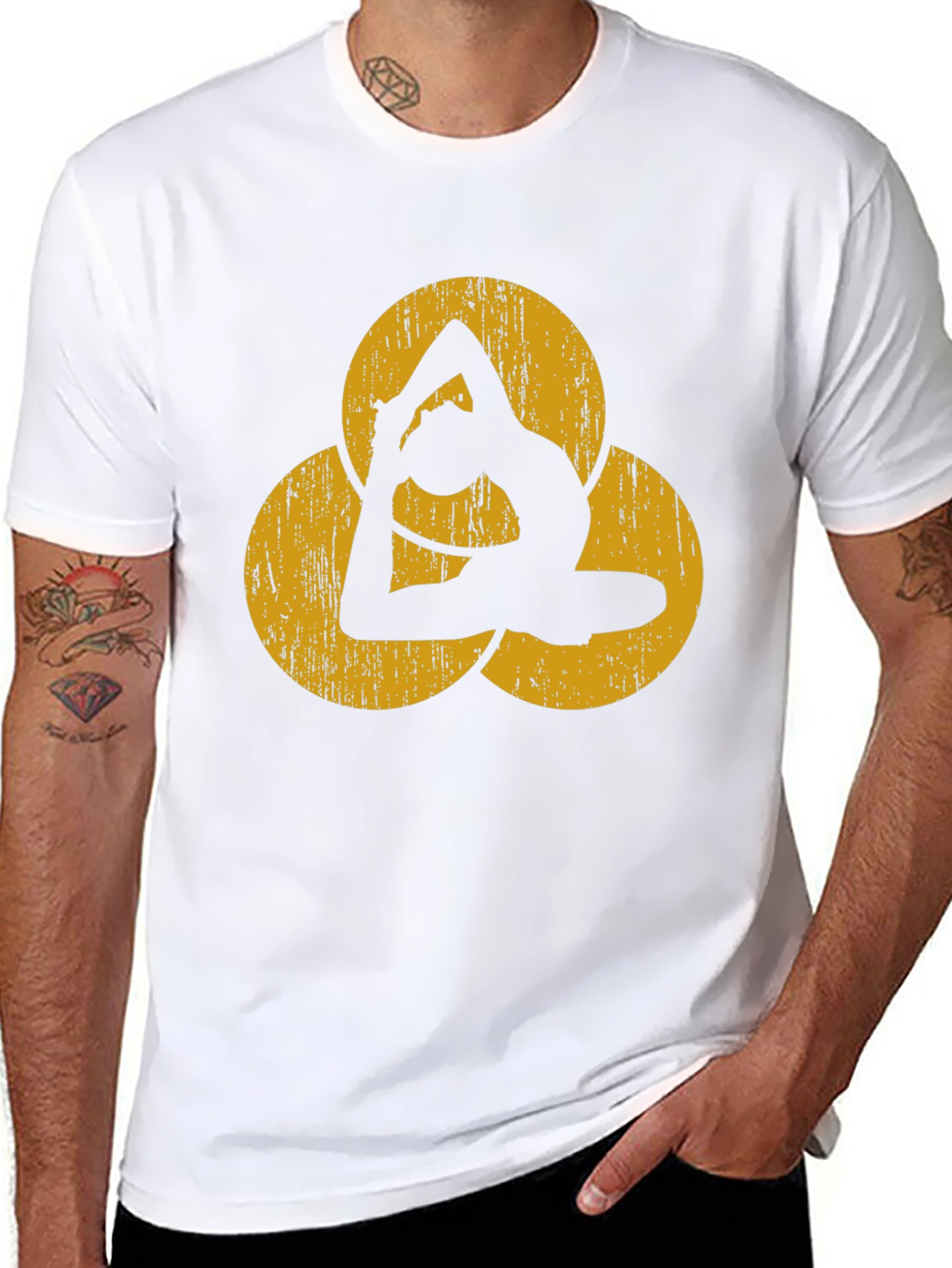 Yoga Pose T-Shirt - Black with Geometric Design