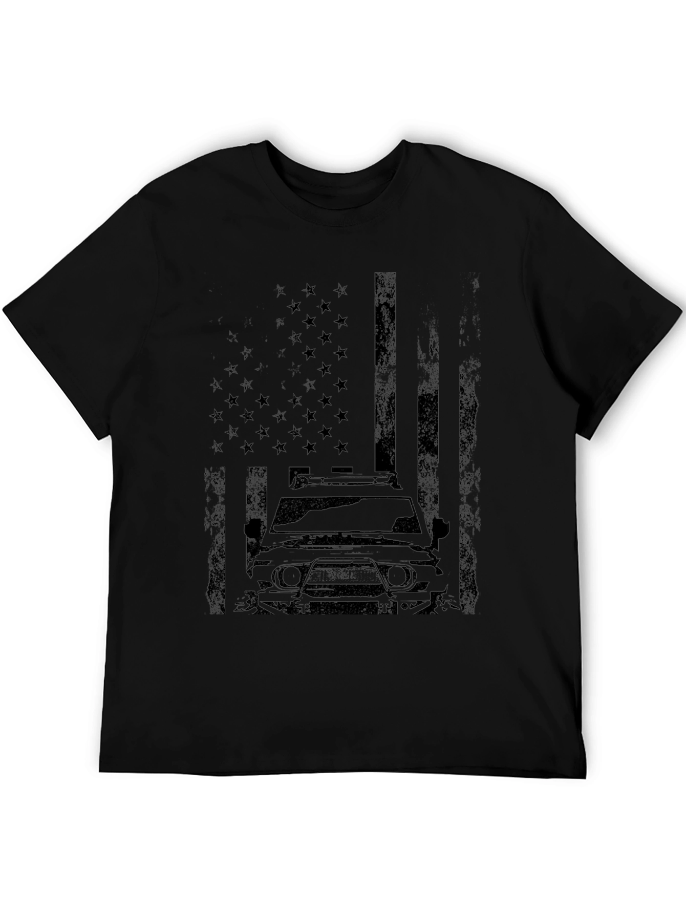 American Flag SUV Graphic Tee - Black Cotton Blend